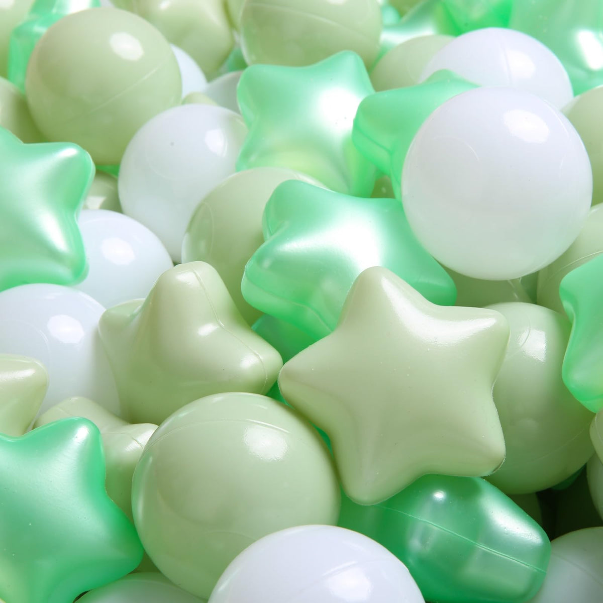 TRENDPLAY Star Ball Pit Balls - 200 Count, Non-Toxic Star-Shaped Balls in Pearl Green & Macaron Green
