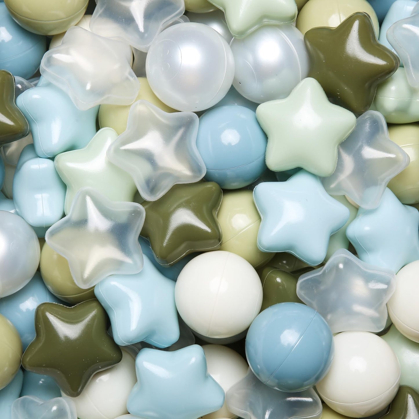 TRENDPLAY Star Ball Pit Balls 500 – Creamy Blue, Creamy Green, Pearl & Clear – Safe, Fun Shapes for Toddlers