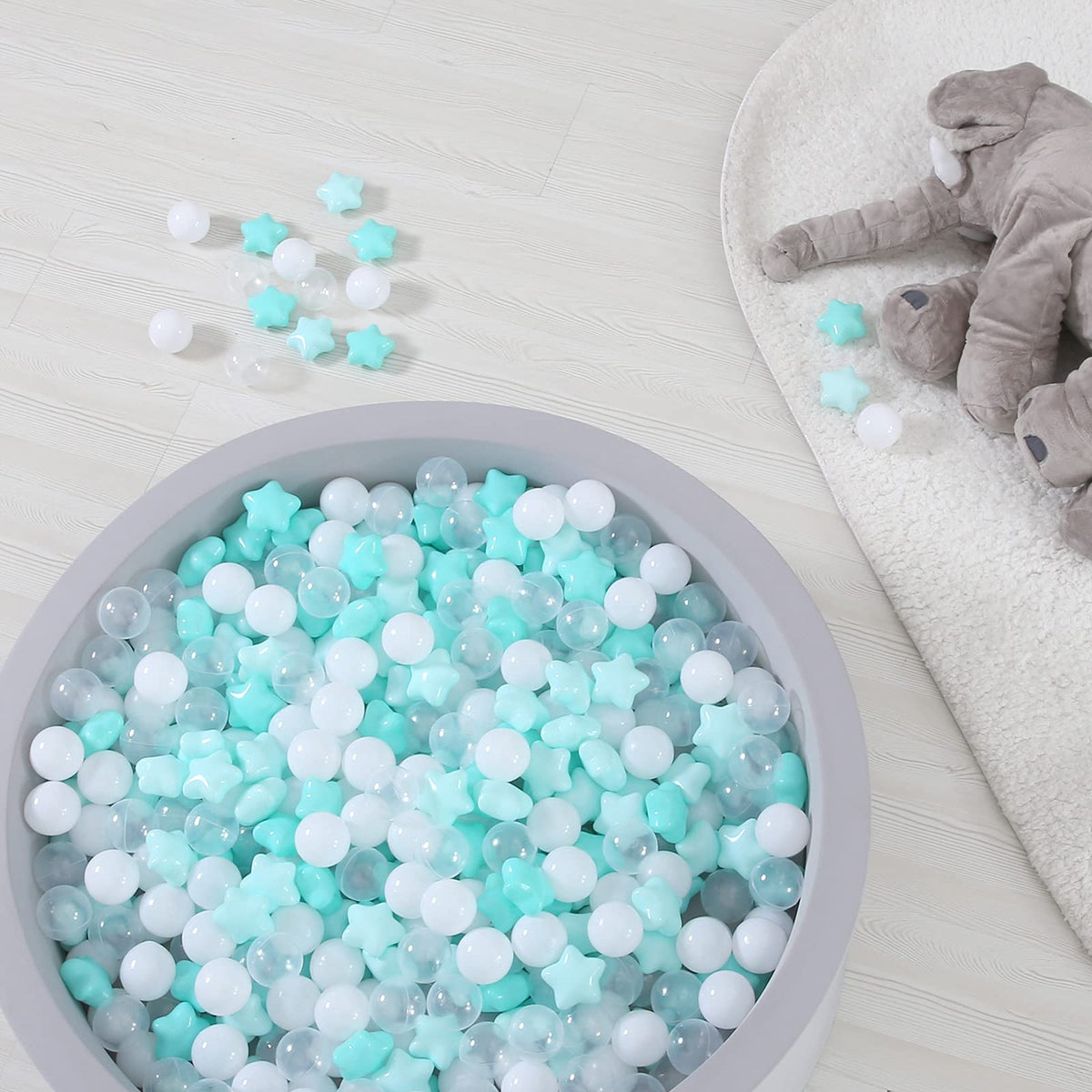 TRENDPLAY Star Ball Pit Balls for Toddlers – 200 Safe, Non-Toxic Star Balls (Green+Clear)