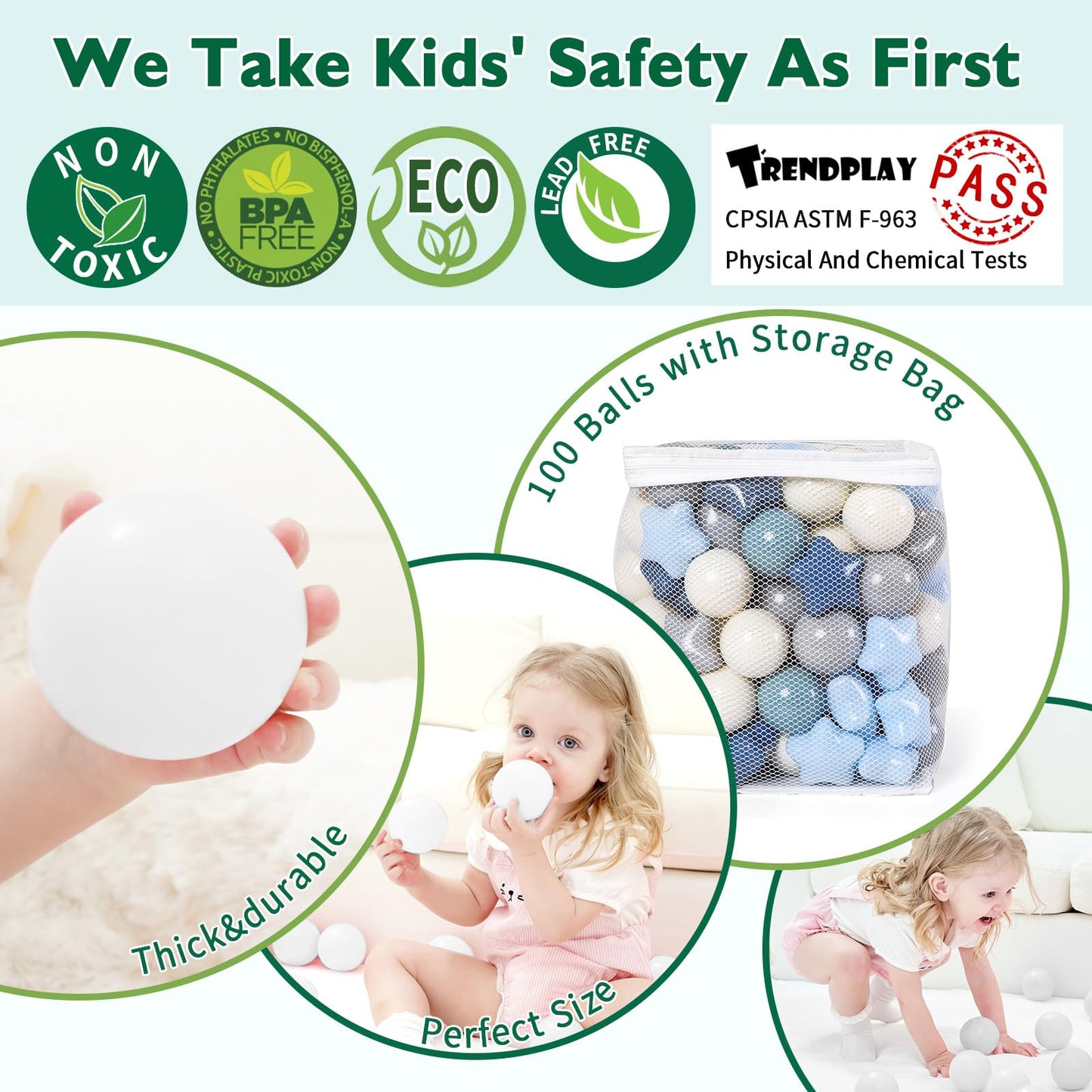 TRENDPLAY Star Ball Pit Balls – 100 Count, Cream & Blue, Non-Toxic for Safe Play