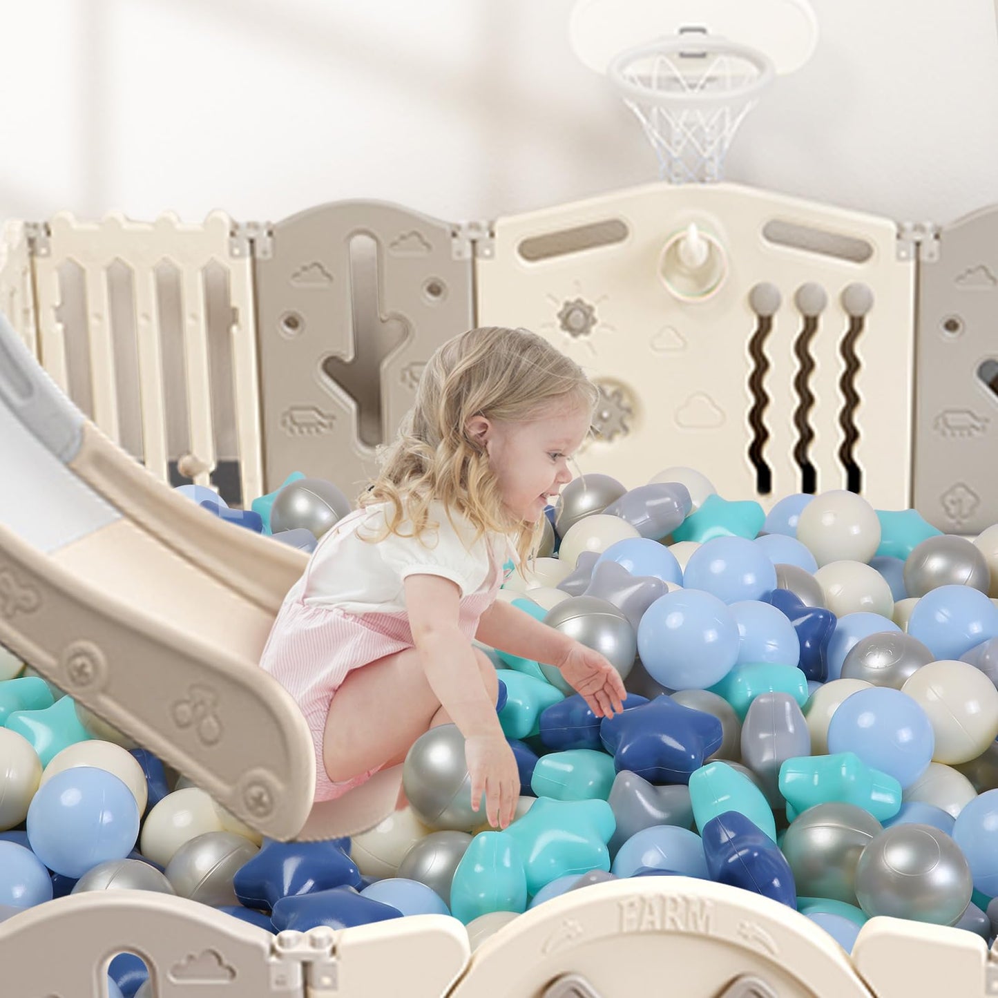 TRENDPLAY Star Ball Pit Balls – 100 Star-Shaped Balls for Toddlers (Cream & Blue)