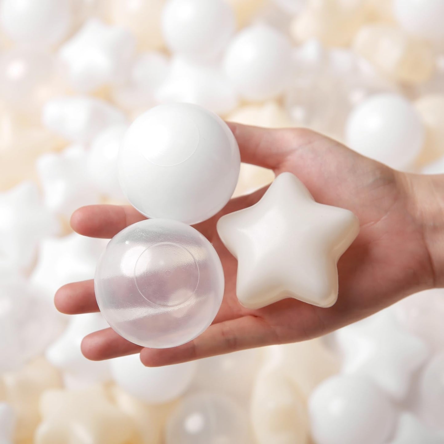 TRENDPLAY Star Ball Pit Balls for Toddlers – 200 Count, Beige & Clear, Non-Toxic