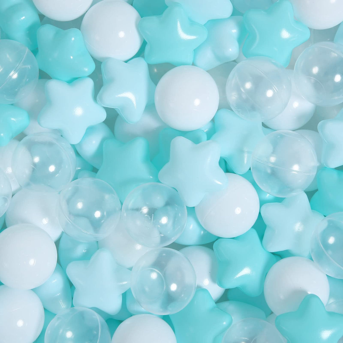 TRENDPLAY Star Ball Pit Balls for Toddlers – 200 Safe, Non-Toxic Star Balls (Green+Clear)