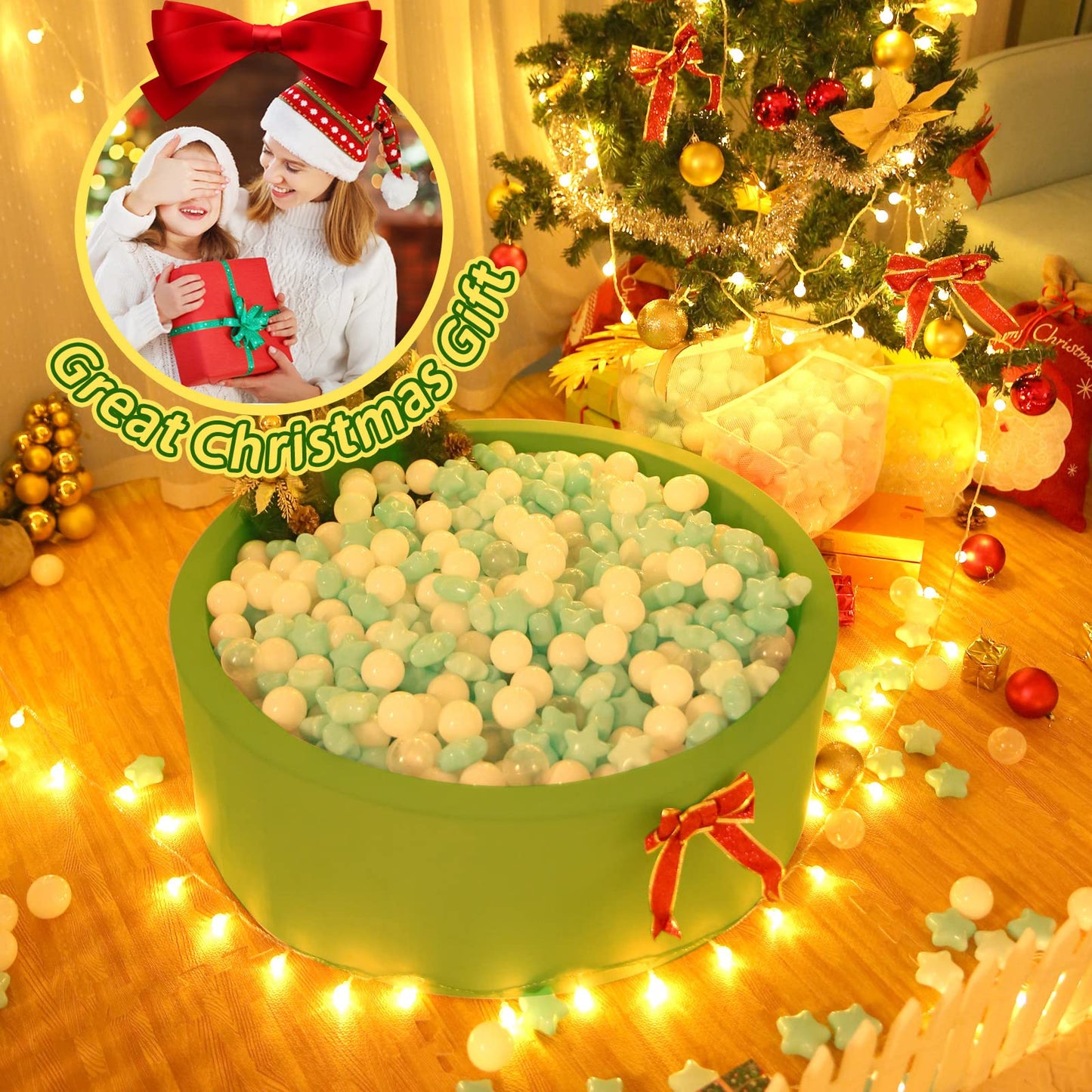 TRENDPLAY Star Ball Pit Balls for Toddlers – 100 Count, Non-Toxic, Safe Play, Green & Clear