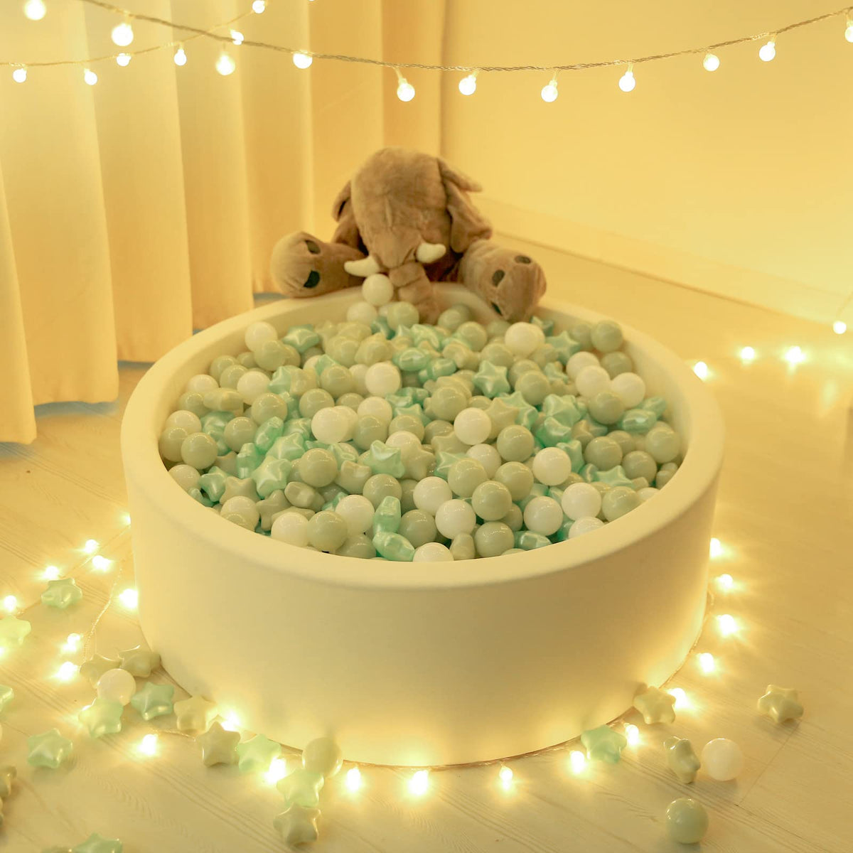 TRENDPLAY Star Ball Pit Balls - 200 Count, Non-Toxic Star-Shaped Balls in Pearl Green & Macaron Green