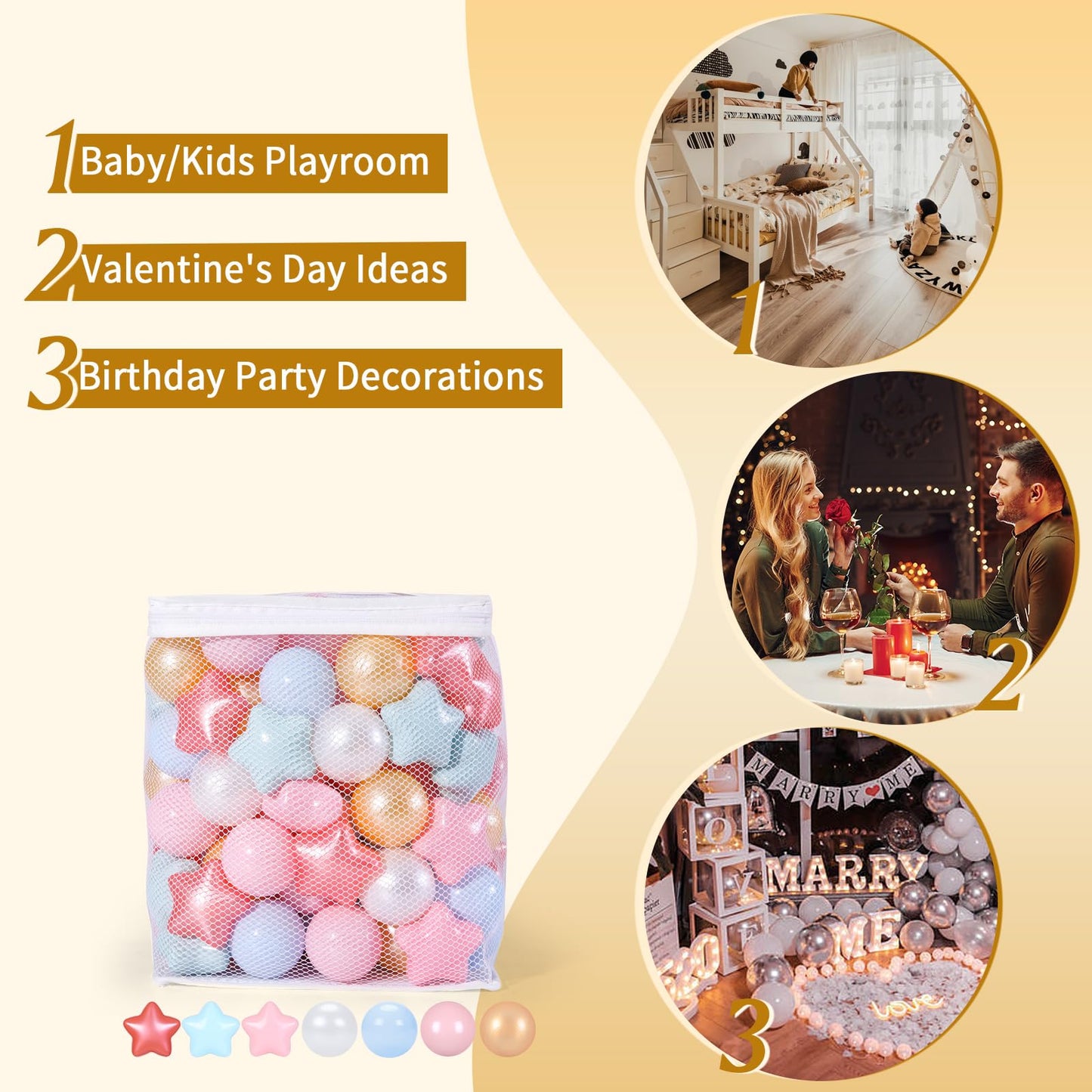 TRENDPLAY Star Ball Pit Balls for Toddlers – 100 Count, Non-Toxic Star-Shaped Balls (2.2-inch) in Pearl Red/Blue/Pink/Gold