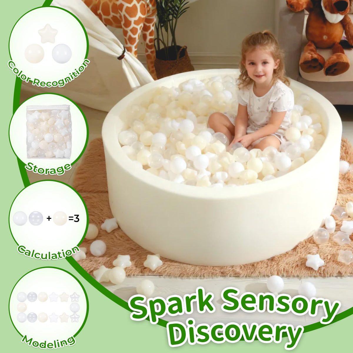 TRENDPLAY Star Ball Pit Balls for Toddlers – 200 Count, Beige & Clear, Non-Toxic