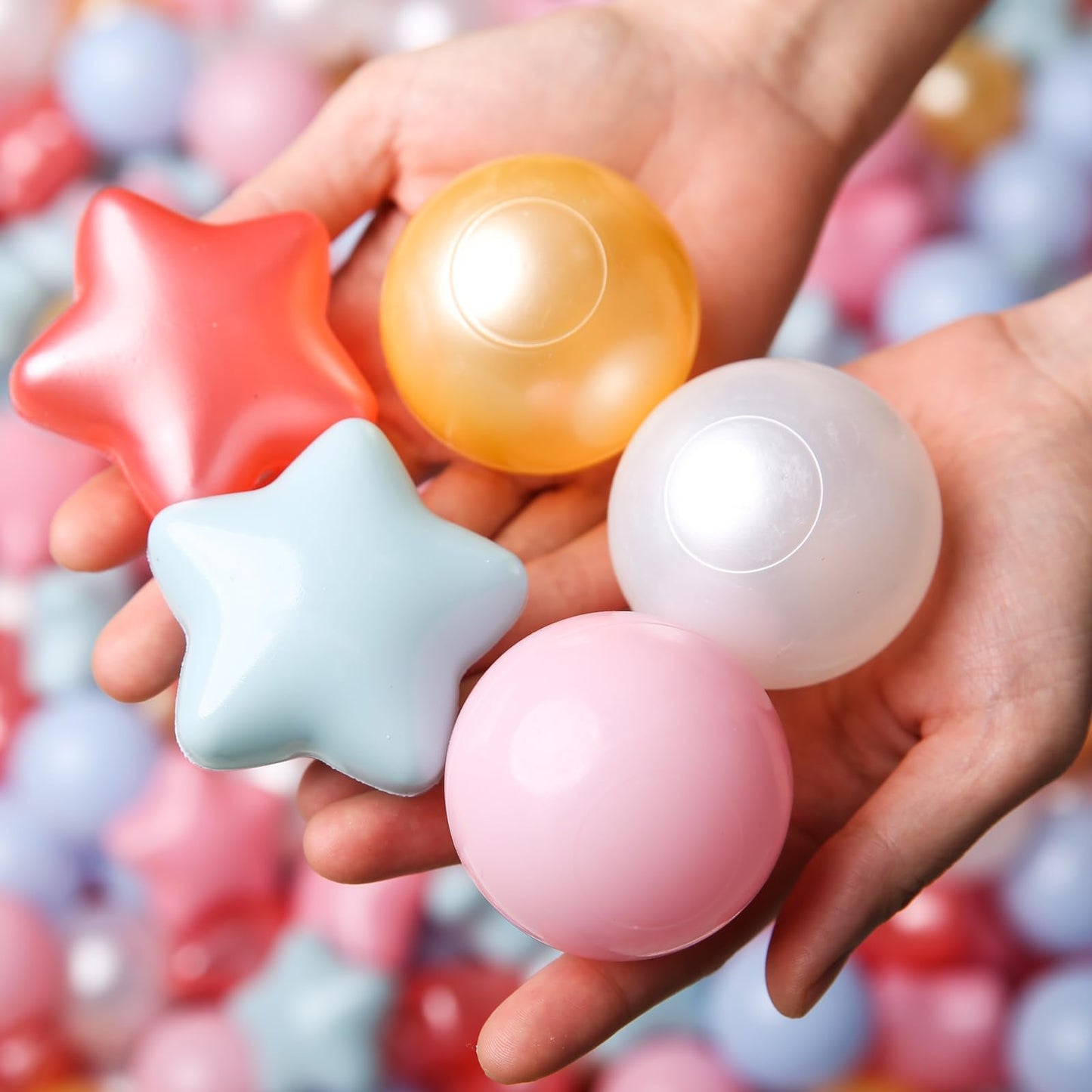 TRENDPLAY Star Ball Pit Balls for Toddlers – 100 Count, Non-Toxic Star-Shaped Balls (2.2-inch) in Pearl Red/Blue/Pink/Gold