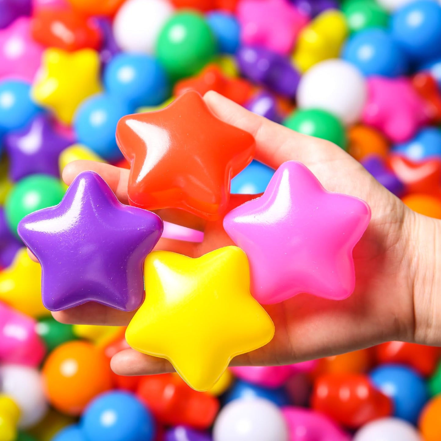 TRENDPLAY Star Ball Pit Balls for Toddlers - Rainbow 200 Count | Non-Toxic, Star-Shaped Ball Pit Balls