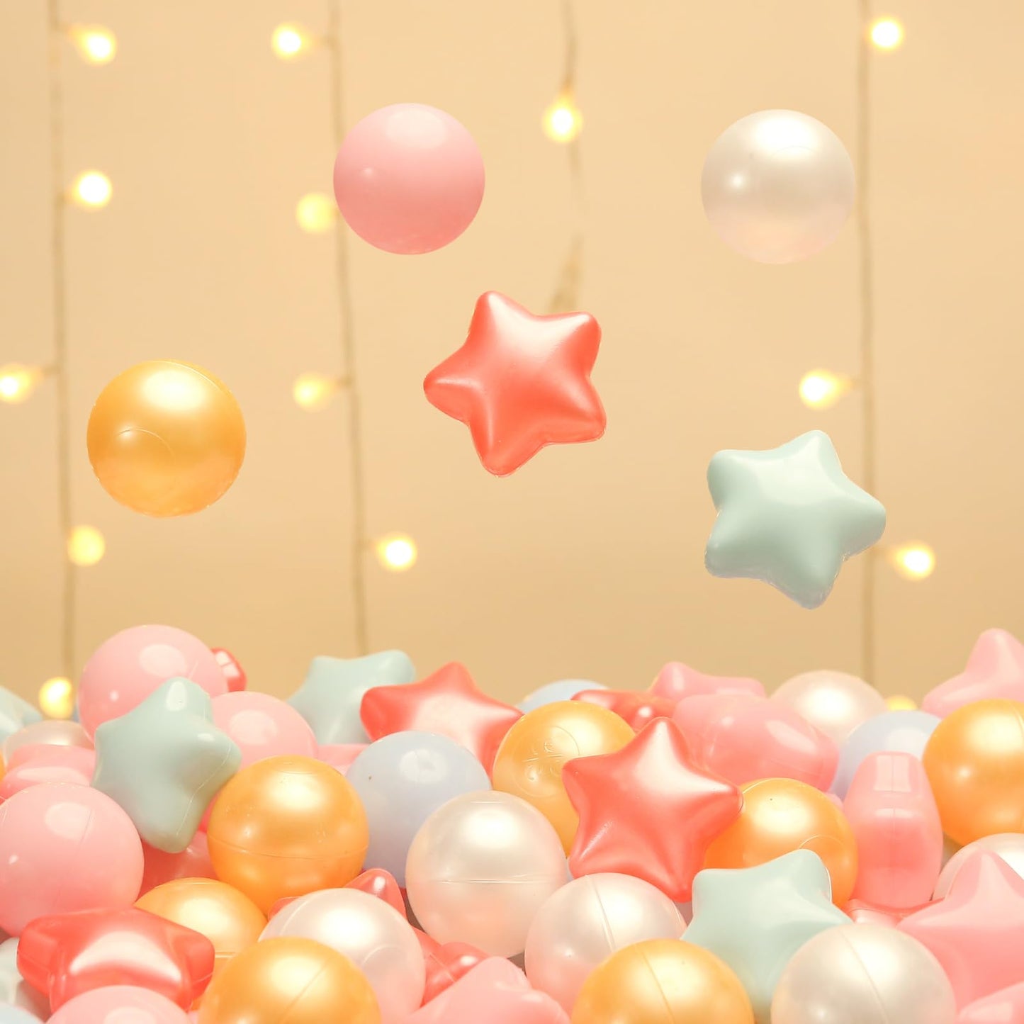 TRENDPLAY Star Ball Pit Balls for Toddlers – 100 Count, Non-Toxic Star-Shaped Balls (2.2-inch) in Pearl Red/Blue/Pink/Gold
