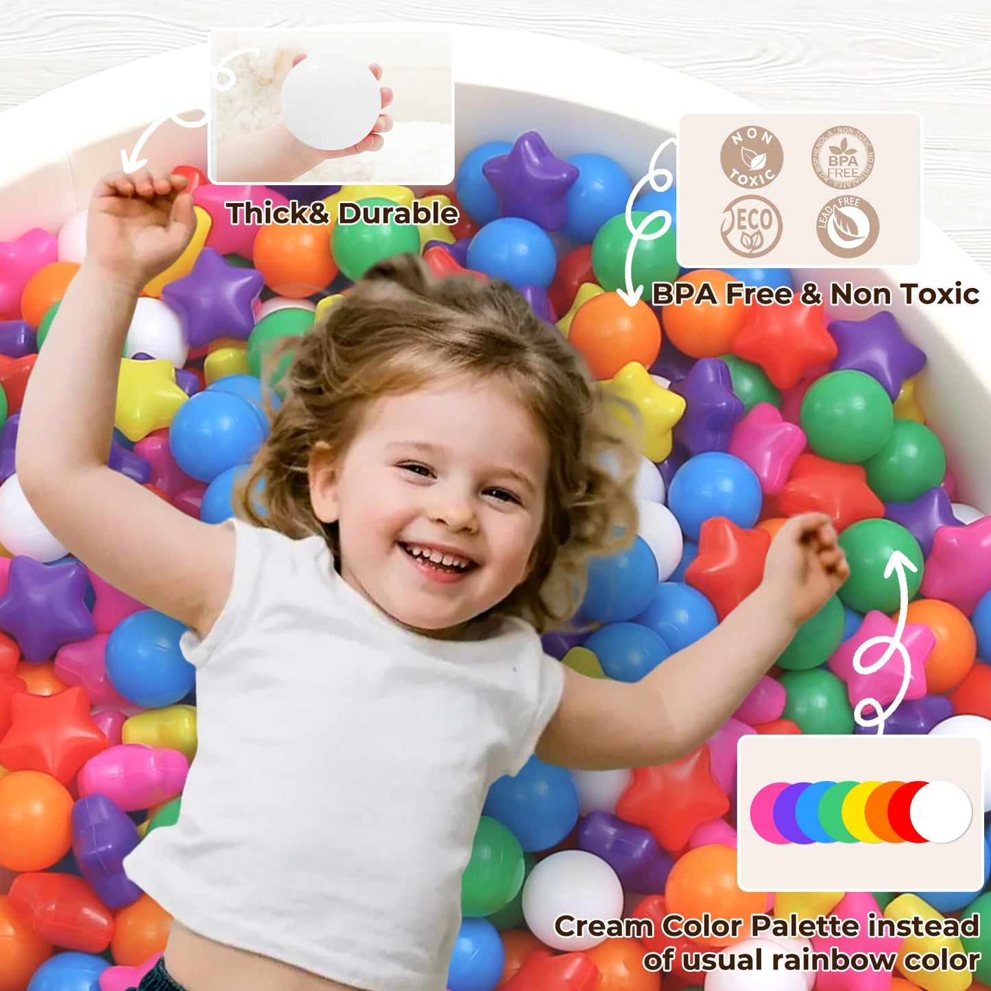 TRENDPLAY Star Ball Pit Balls for Toddlers - Rainbow 200 Count | Non-Toxic, Star-Shaped Ball Pit Balls