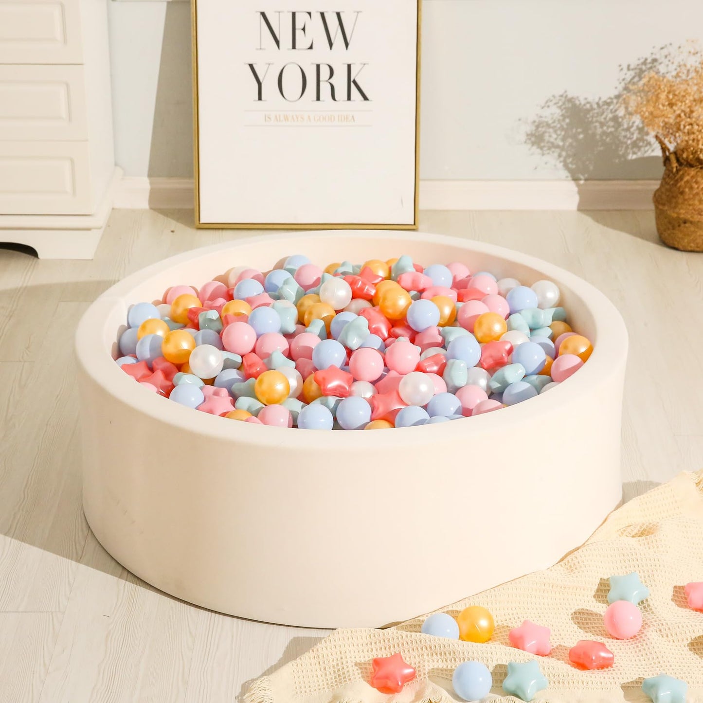 TRENDPLAY Star Ball Pit Balls for Toddlers – 100 Count, Non-Toxic Star-Shaped Balls (2.2-inch) in Pearl Red/Blue/Pink/Gold
