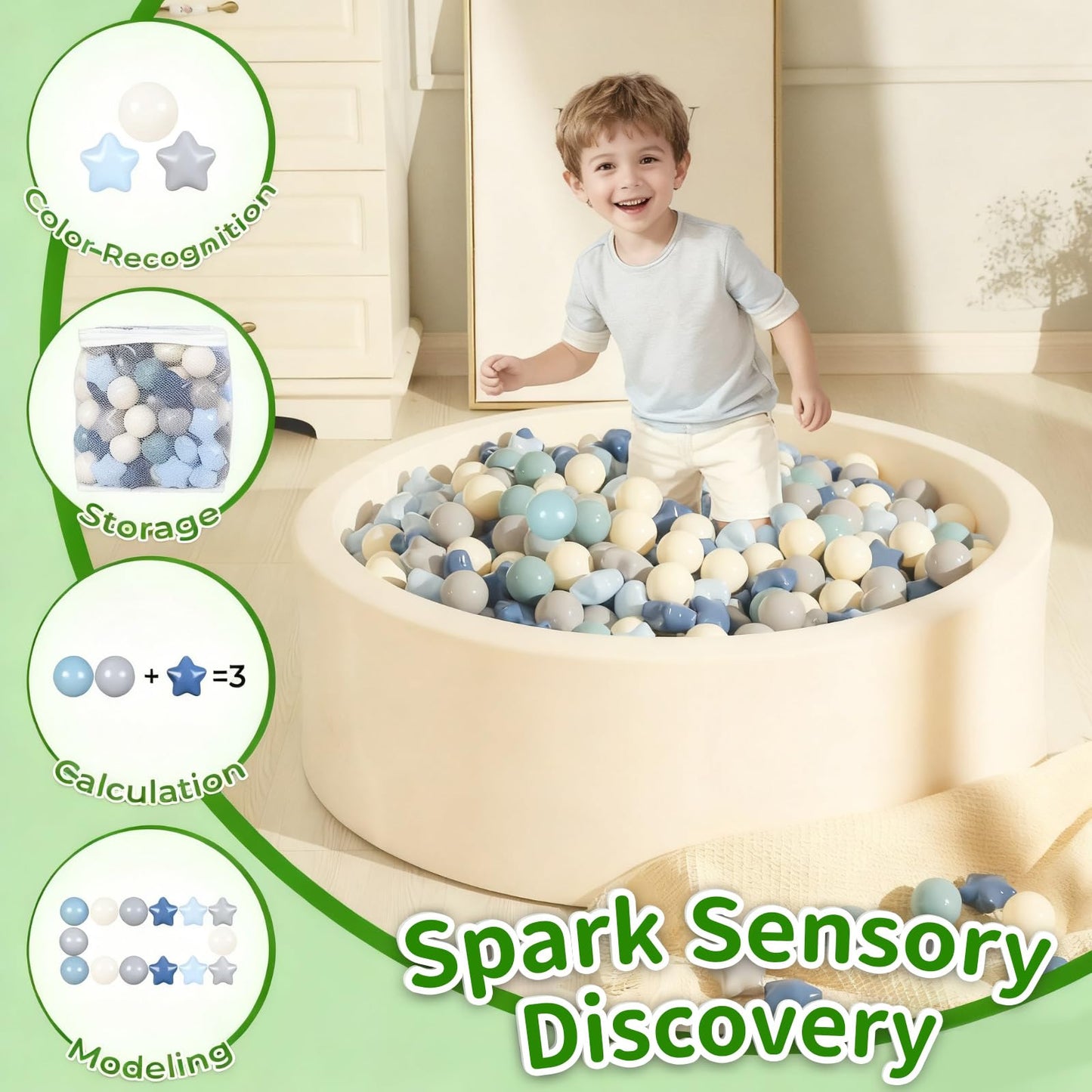 TRENDPLAY Star Ball Pit Balls – 100 Count, Cream & Blue, Non-Toxic for Safe Play
