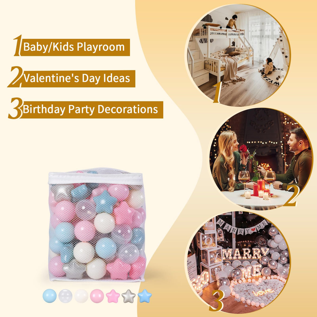 TRENDPLAY Star Ball Pit Balls - 100 Star-Shaped Balls for Toddlers | Cream, Pink, Blue, White