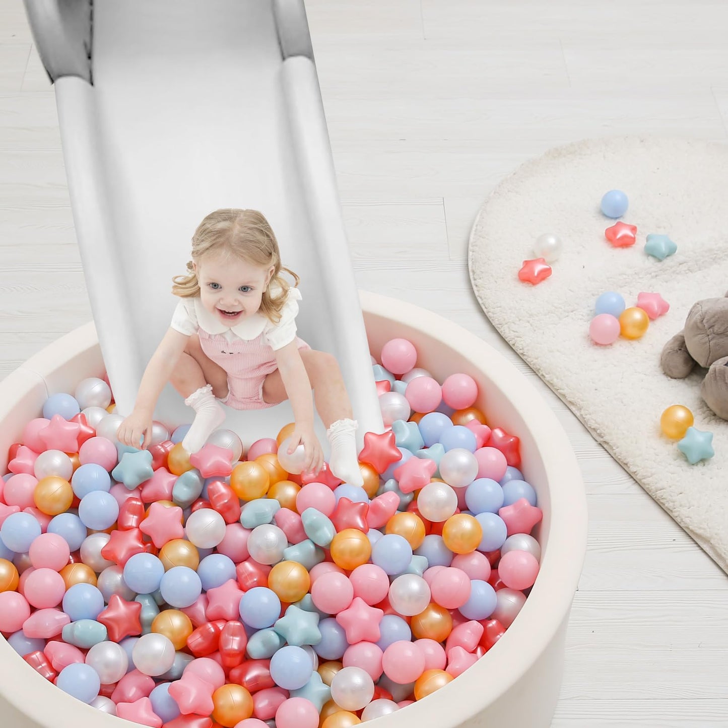 TRENDPLAY Star Ball Pit Balls for Toddlers – 100 Count, Non-Toxic Star-Shaped Balls (2.2-inch) in Pearl Red/Blue/Pink/Gold