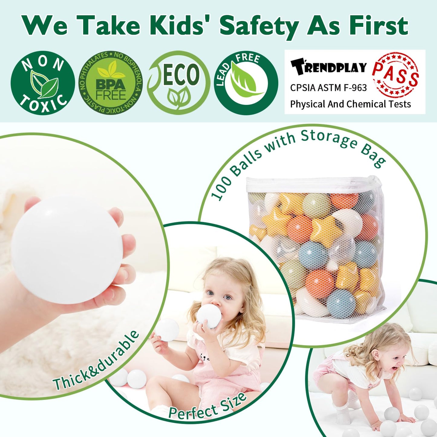 TRENDPLAY Star Ball Pit Balls 100-Piece Set – Mixed Shapes (Stars, Moons, Hearts) in Cream, Orange, Green, Blue, Clear