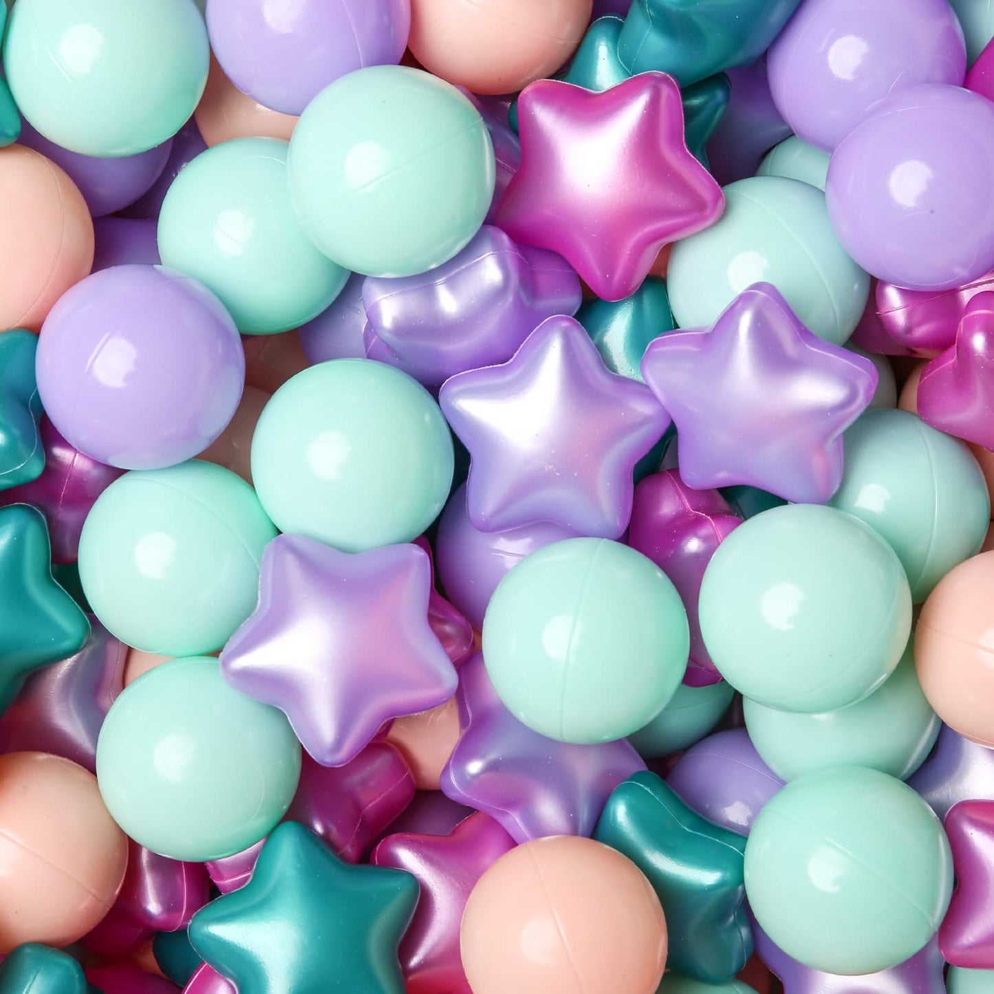 TRENDPLAY Star Ball Pit Balls for Toddlers – 100 Non-Toxic 2.15-Inch Star Balls (Green & Purple)