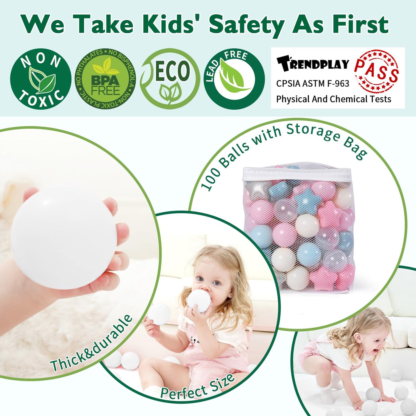 TRENDPLAY Star Ball Pit Balls - 100 Star-Shaped Balls for Toddlers | Cream, Pink, Blue, White