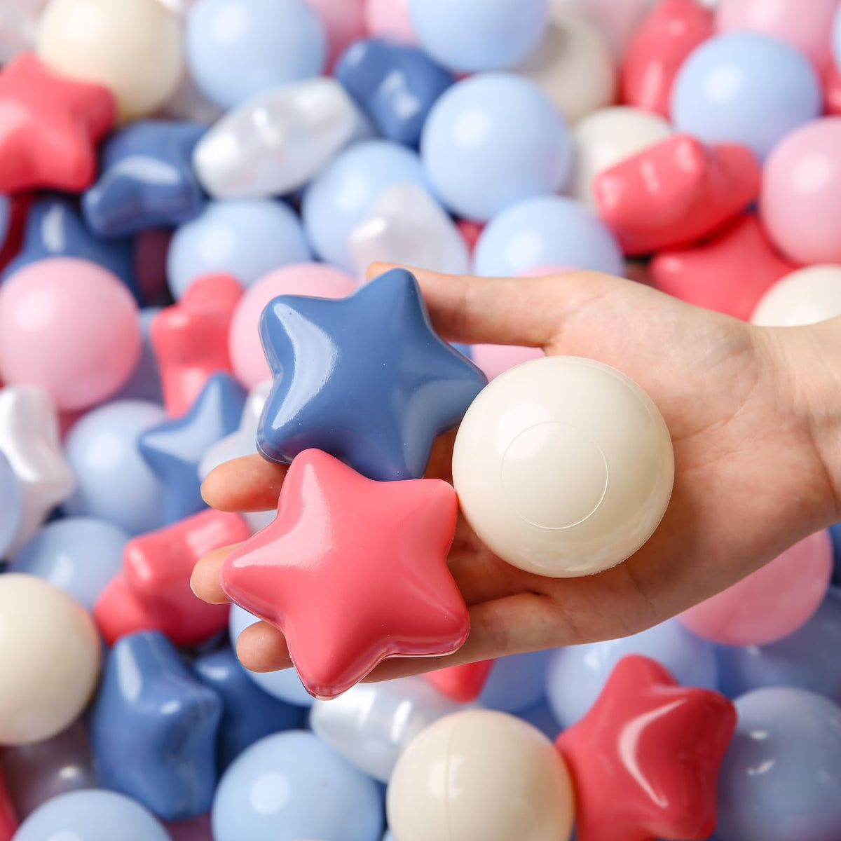 TRENDPLAY Star Ball Pit Balls for Toddlers – 200 Count, Creamy Pink & Blue, Non-Toxic