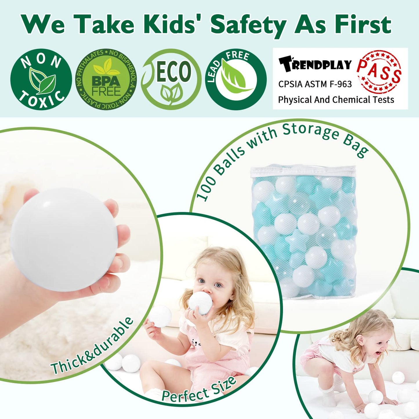 TRENDPLAY Star Ball Pit Balls for Toddlers – 100 Count, Non-Toxic, Safe Play, Green & Clear