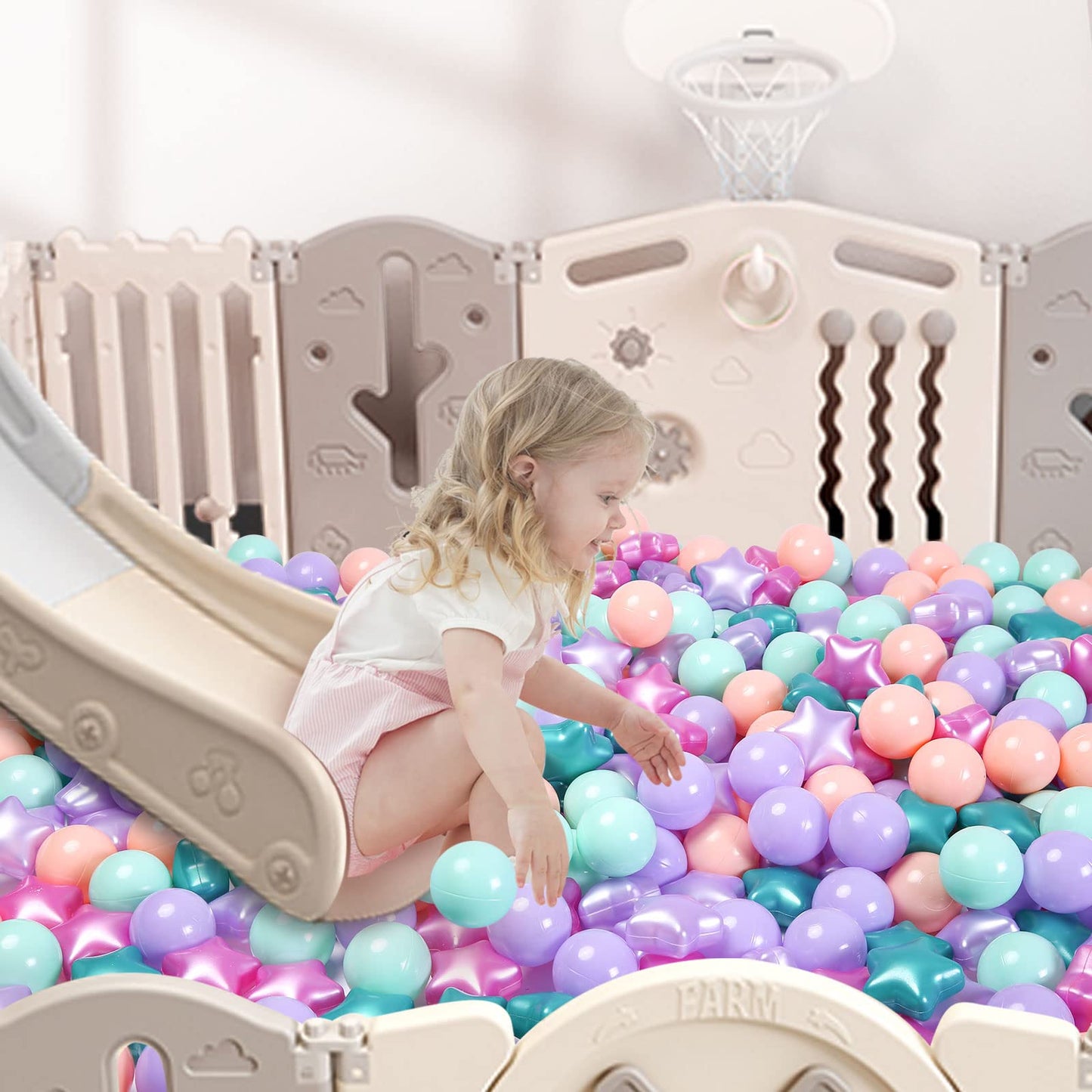 TRENDPLAY Star Ball Pit Balls for Toddlers – 100 Non-Toxic 2.15-Inch Star Balls (Green & Purple)