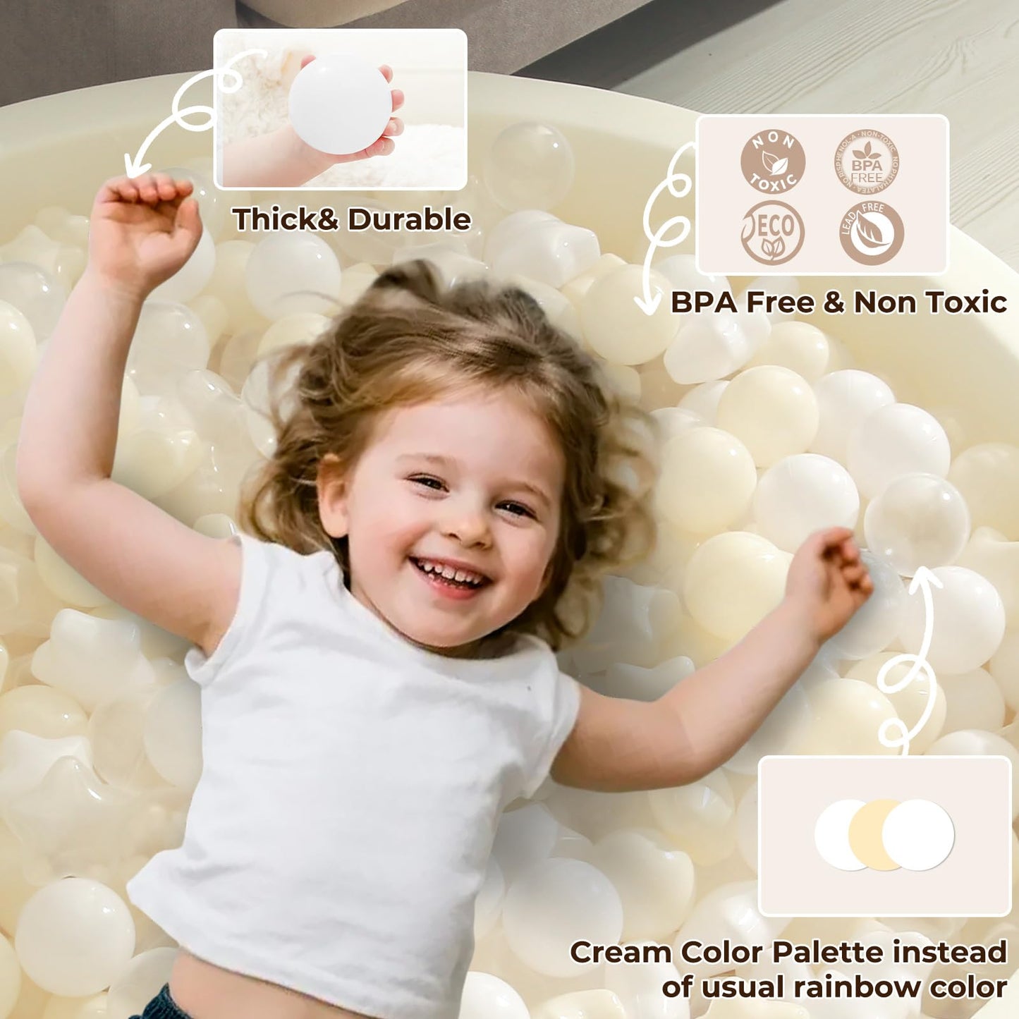 TRENDPLAY Star Ball Pit Balls for Toddlers – 200 Count, Beige & Clear, Non-Toxic