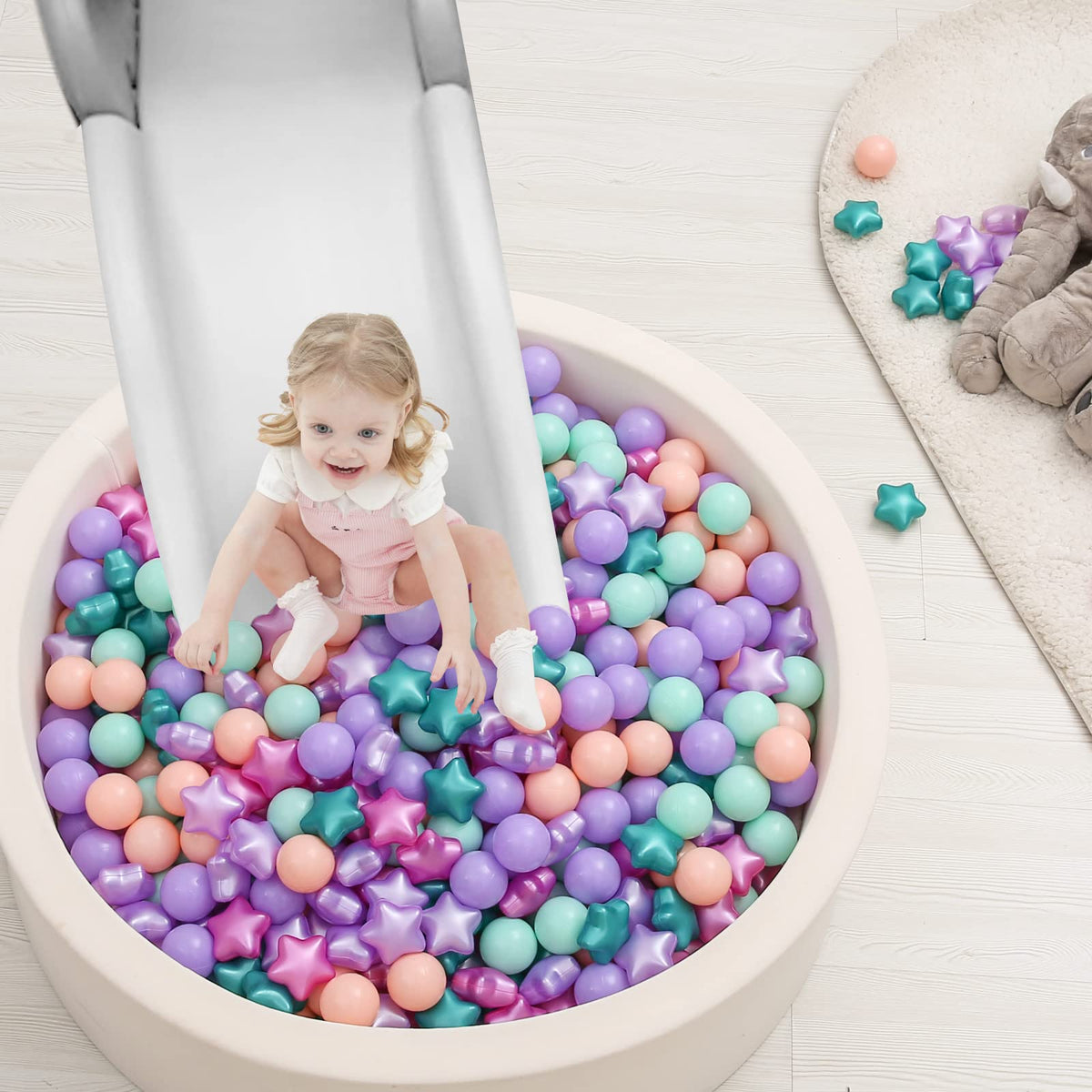TRENDPLAY Star Ball Pit Balls – 200 Count, Non-Toxic Play Balls for Toddlers (Green & Purple)