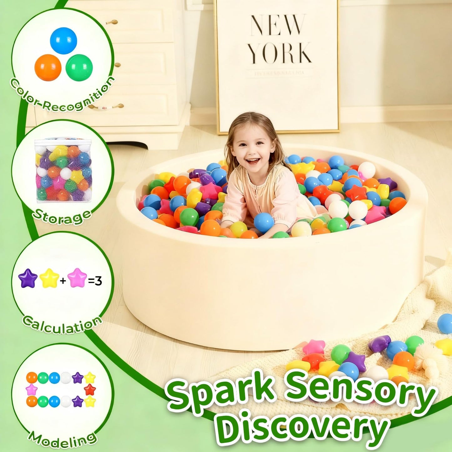 TRENDPLAY Star Ball Pit Balls for Toddlers - Rainbow 200 Count | Non-Toxic, Star-Shaped Ball Pit Balls