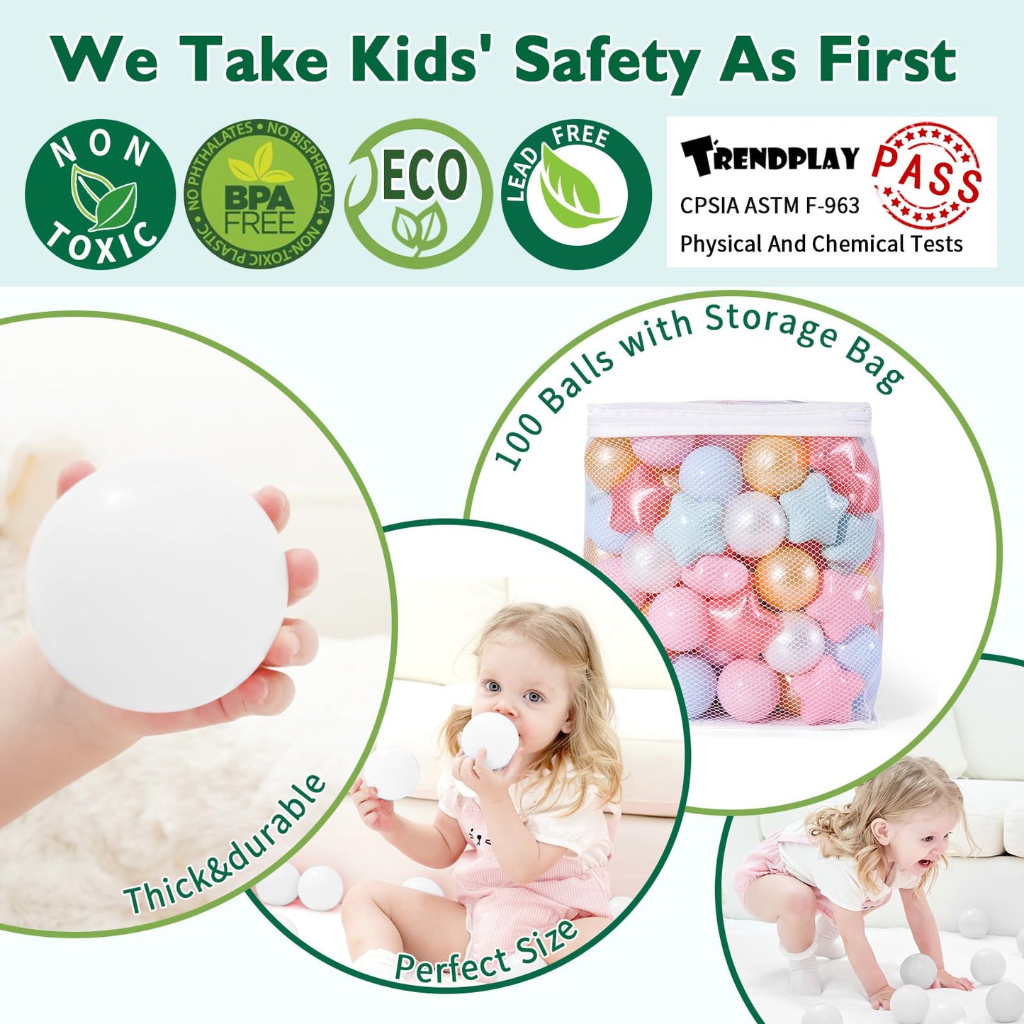 TRENDPLAY Star Ball Pit Balls for Toddlers – 100 Count, Non-Toxic Star-Shaped Balls (2.2-inch) in Pearl Red/Blue/Pink/Gold