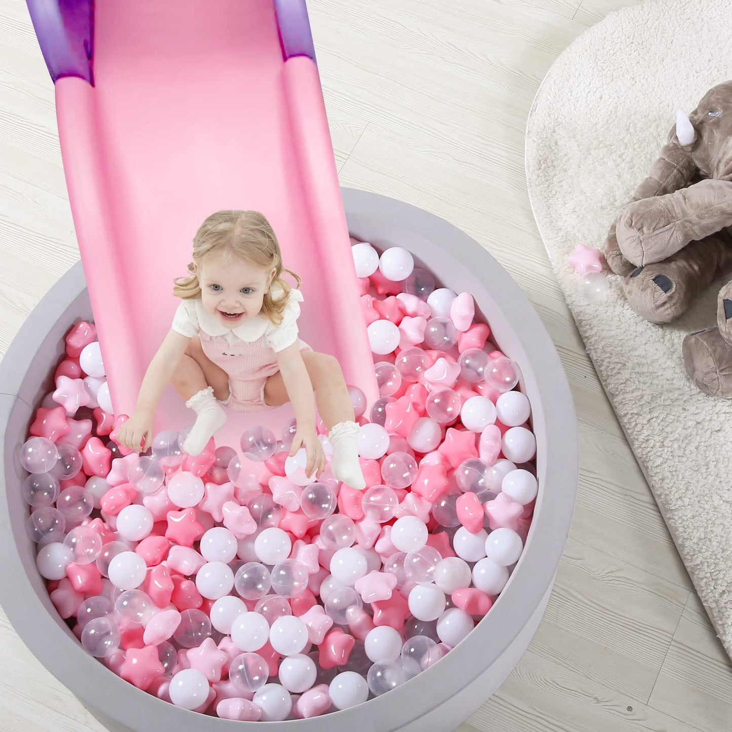 TRENDPLAY Star Ball Pit Balls for Toddlers – 100 Count, Non-Toxic Star-Shaped Balls in Pink/White/Clear