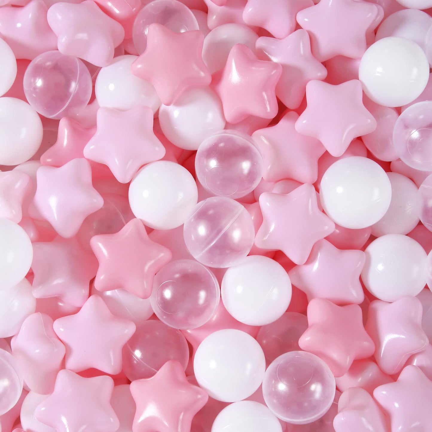 TRENDPLAY Star Ball Pit Balls for Toddlers – 100 Count, Non-Toxic Star-Shaped Balls in Pink/White/Clear