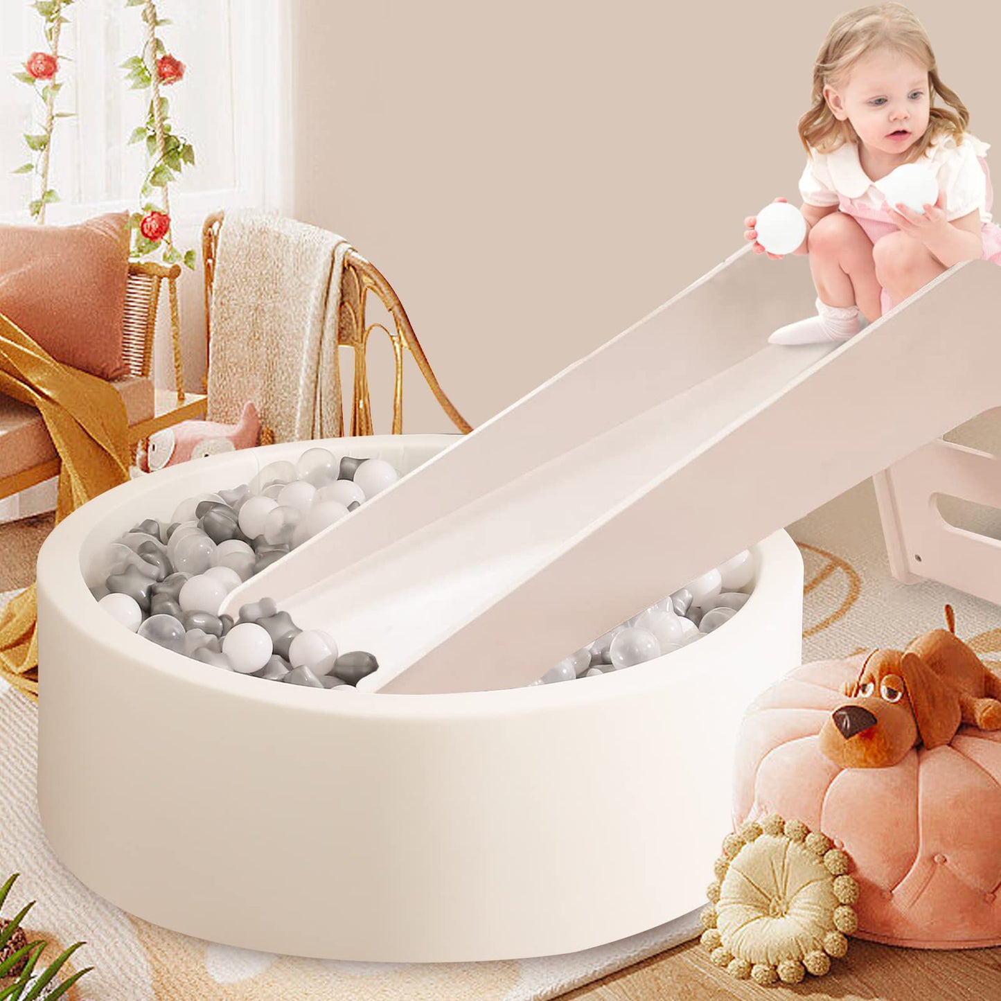 TRENDPLAY Star Ball Pit Balls for Toddlers - 100 Count, Non-Toxic Star Shapes (Gray + Clear)