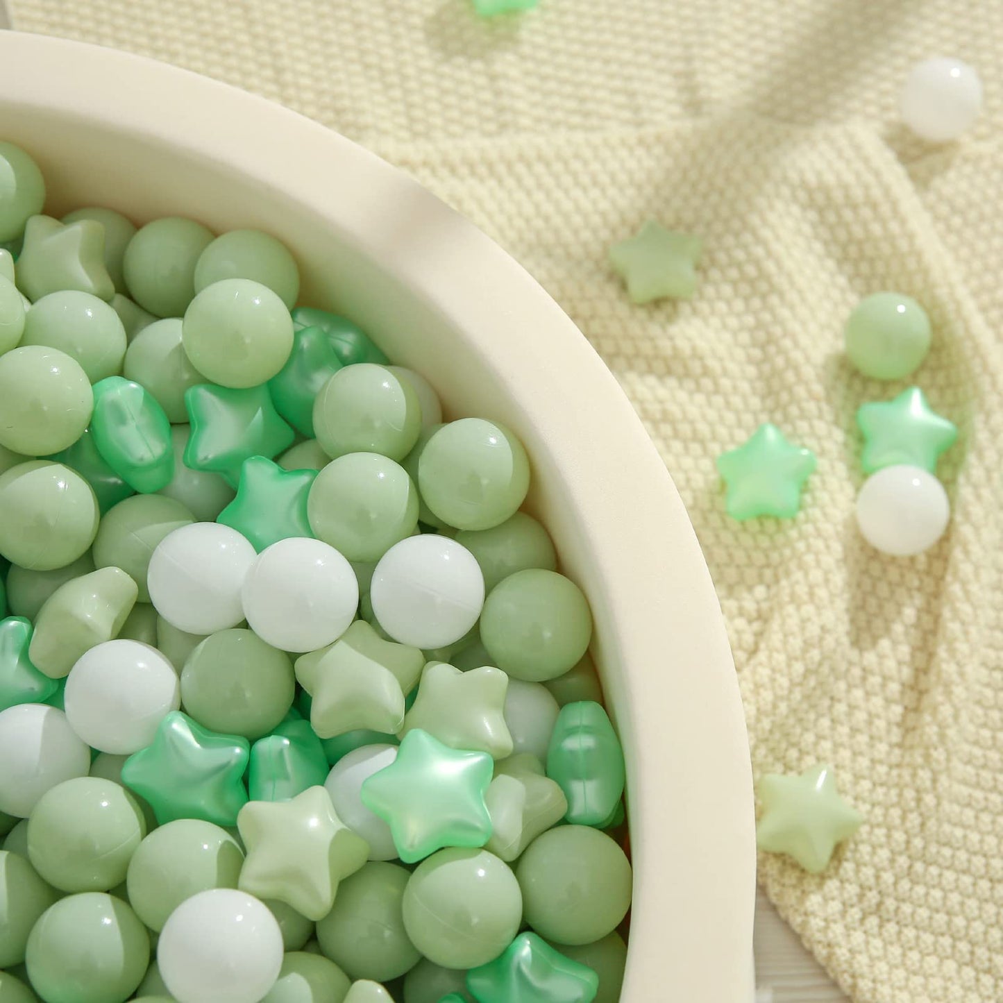 TRENDPLAY Star Ball Pit Balls for Toddlers – 100 Count, 2.15-Inch Diameter, Non-Toxic, Pearl Green + Macaron Green
