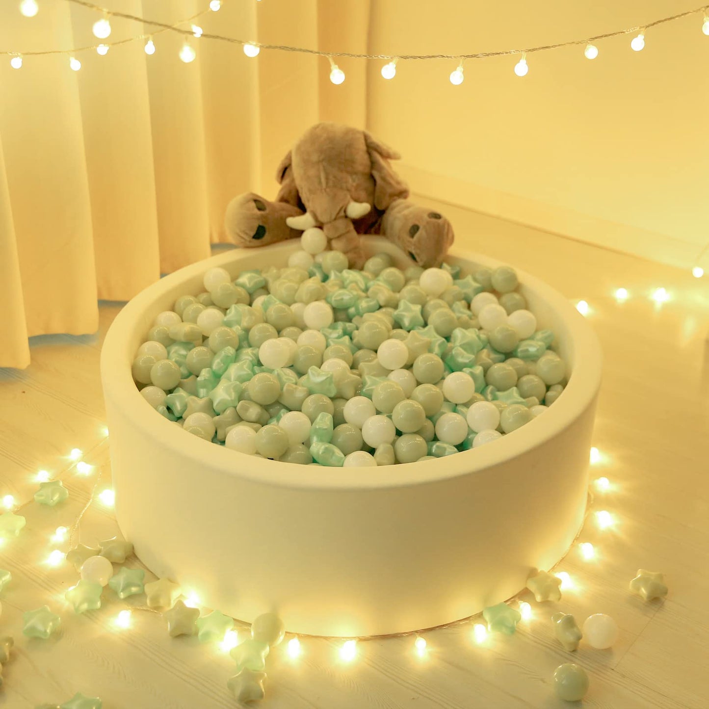 TRENDPLAY Star Ball Pit Balls for Toddlers – 100 Count, 2.15-Inch Diameter, Non-Toxic, Pearl Green + Macaron Green