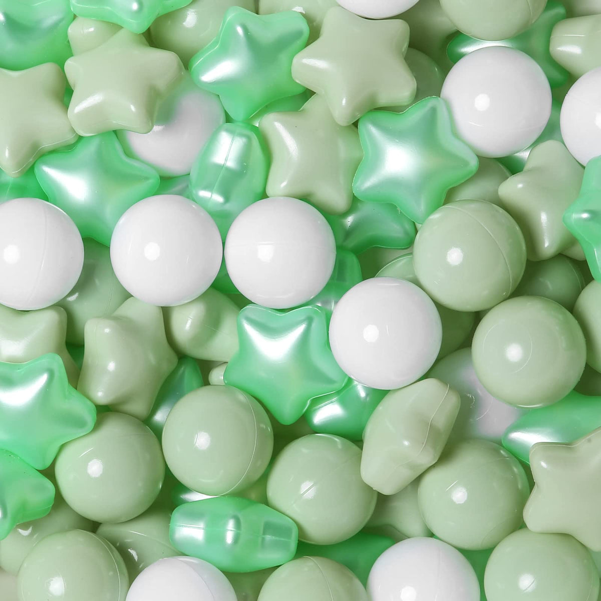 TRENDPLAY Star Ball Pit Balls for Toddlers – 100 Count, 2.15-Inch Diameter, Non-Toxic, Pearl Green + Macaron Green