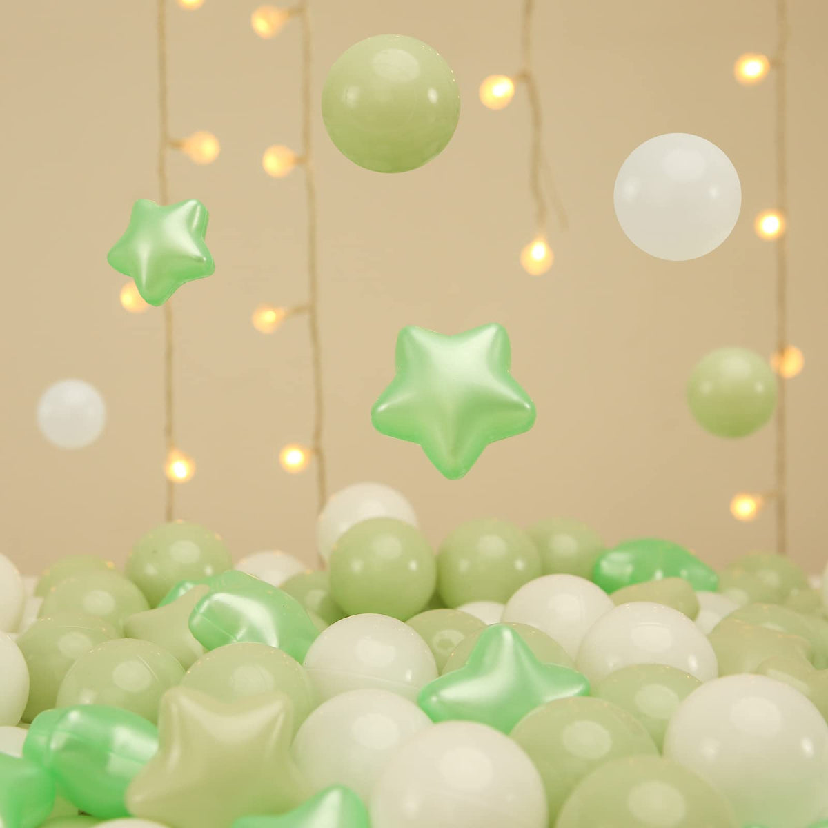 TRENDPLAY Star Ball Pit Balls for Toddlers – 100 Count, 2.15-Inch Diameter, Non-Toxic, Pearl Green + Macaron Green