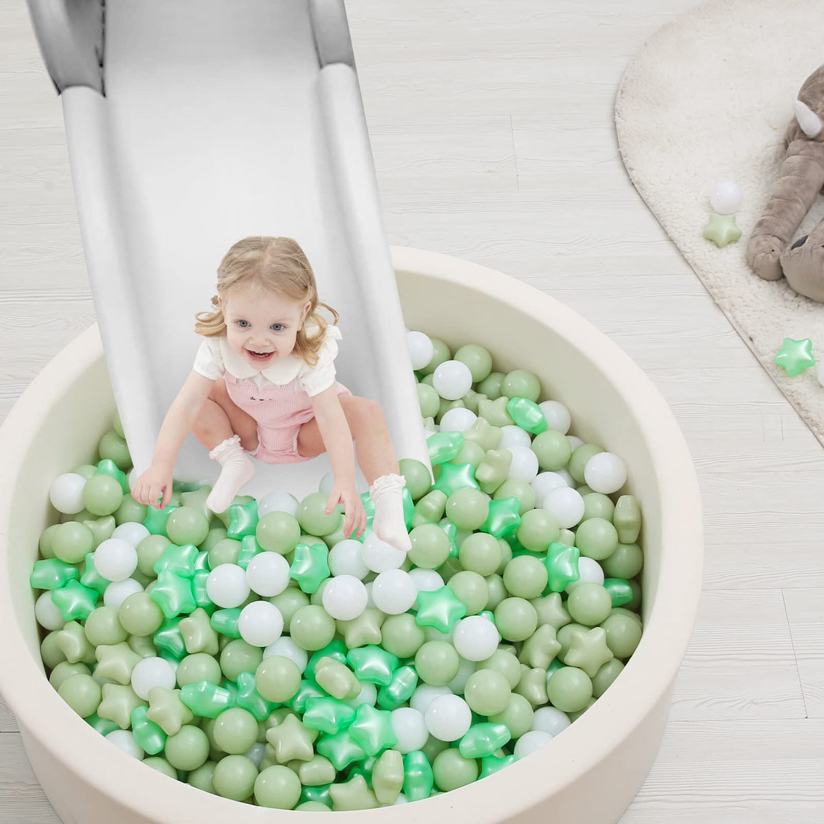 TRENDPLAY Star Ball Pit Balls for Toddlers – 100 Count, 2.15-Inch Diameter, Non-Toxic, Pearl Green + Macaron Green