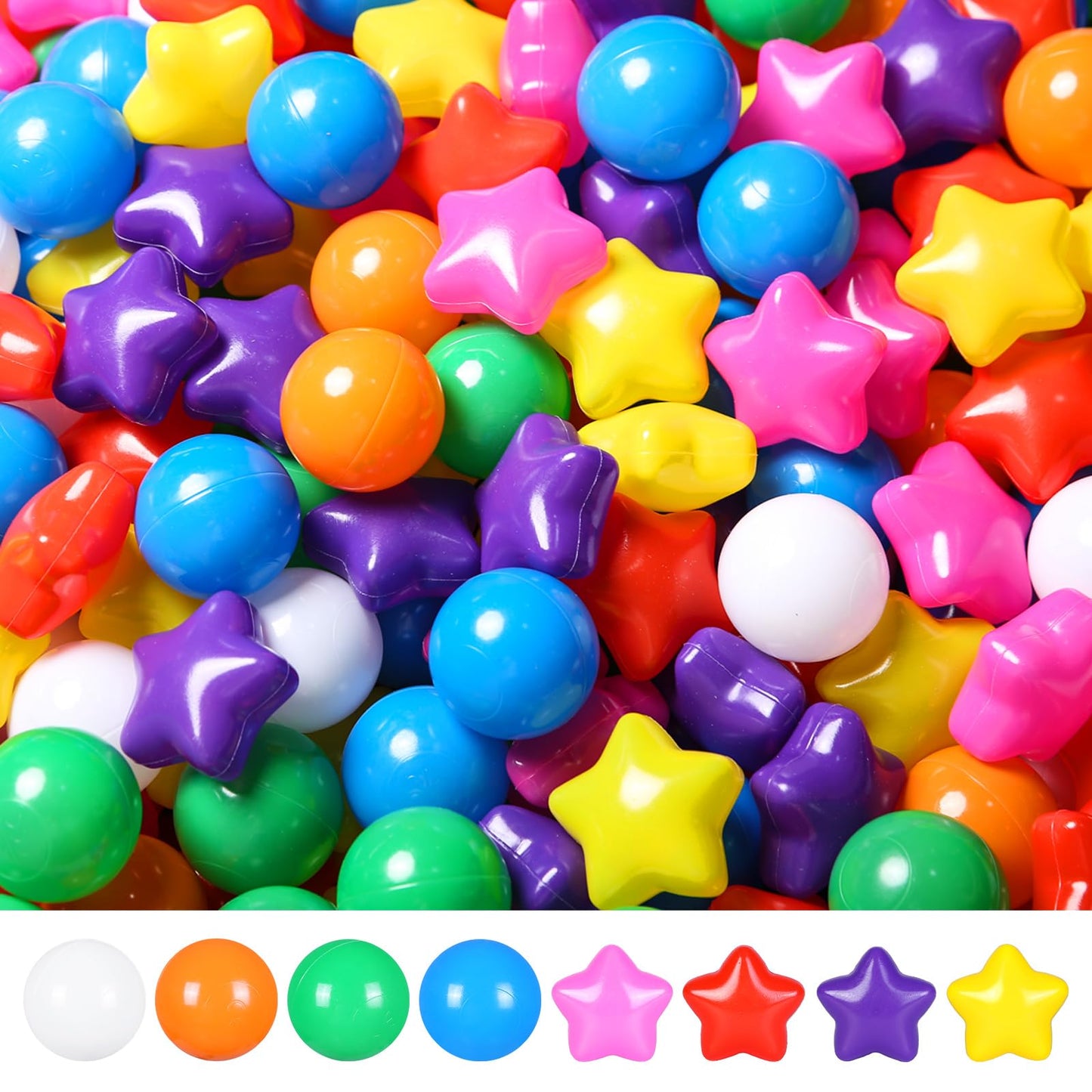 TRENDPLAY Star Ball Pit Balls - 100 Count Non-Toxic Rainbow Star Balls for Safe Play
