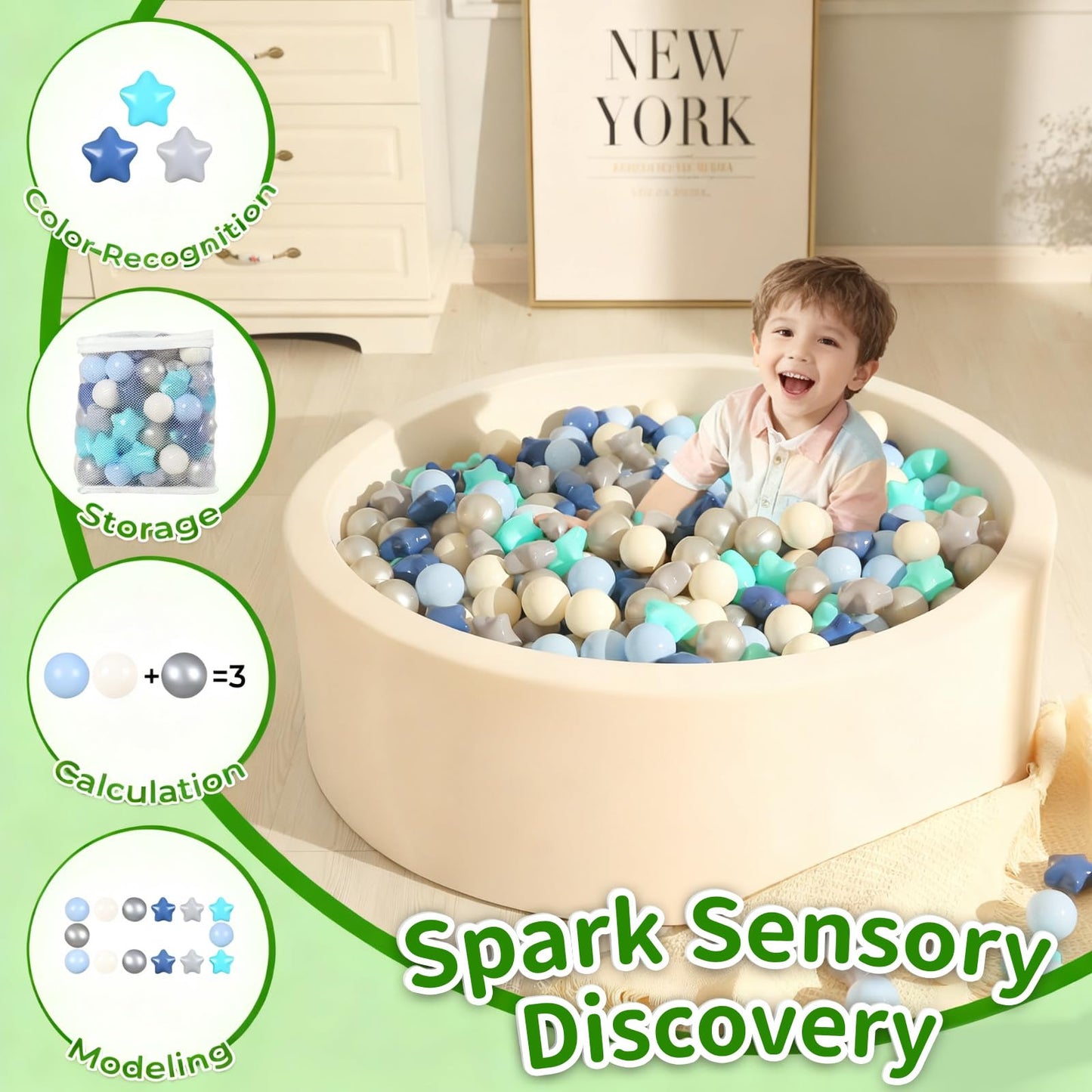 TRENDPLAY Star Ball Pit Balls - 200 Blue Balls for Toddlers | Safe, Durable Play