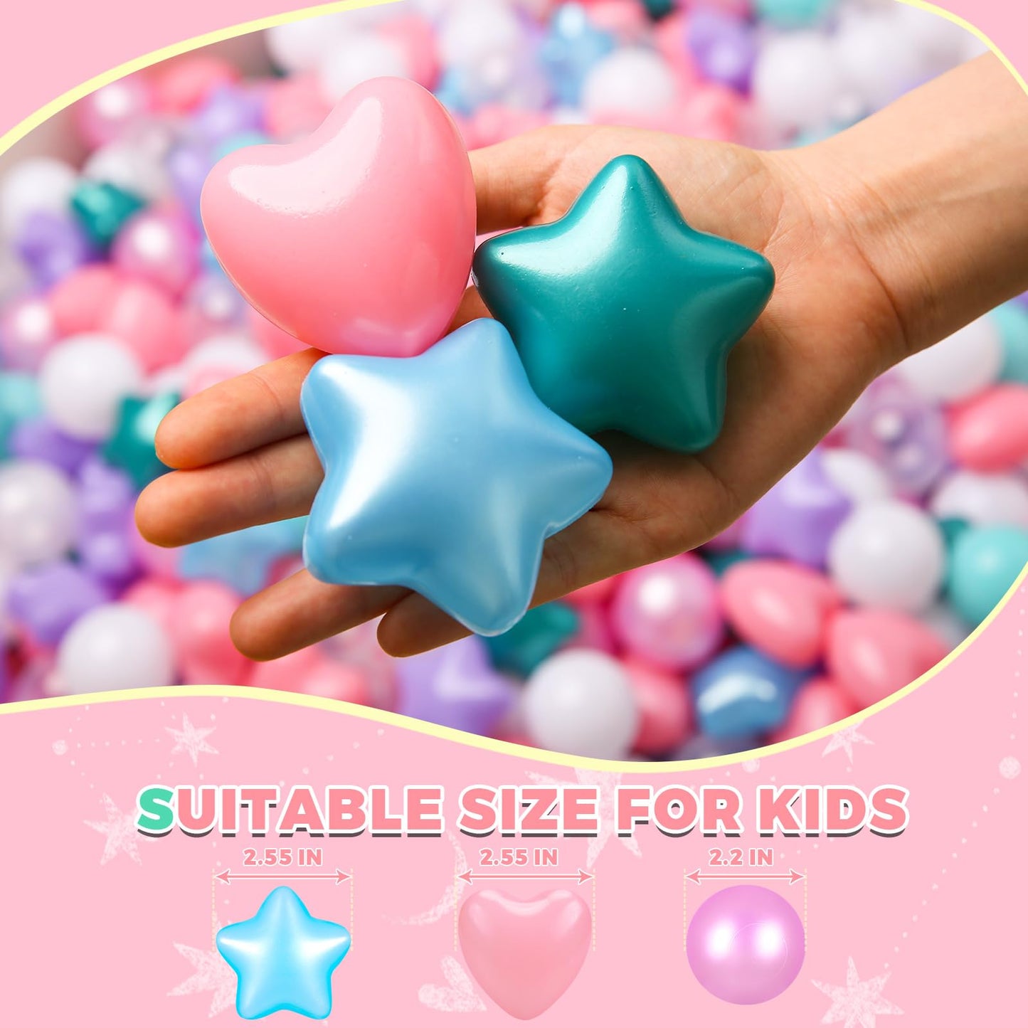 TRENDPLAY Ball Pit Balls – Star & Heart Shapes (500 Count)