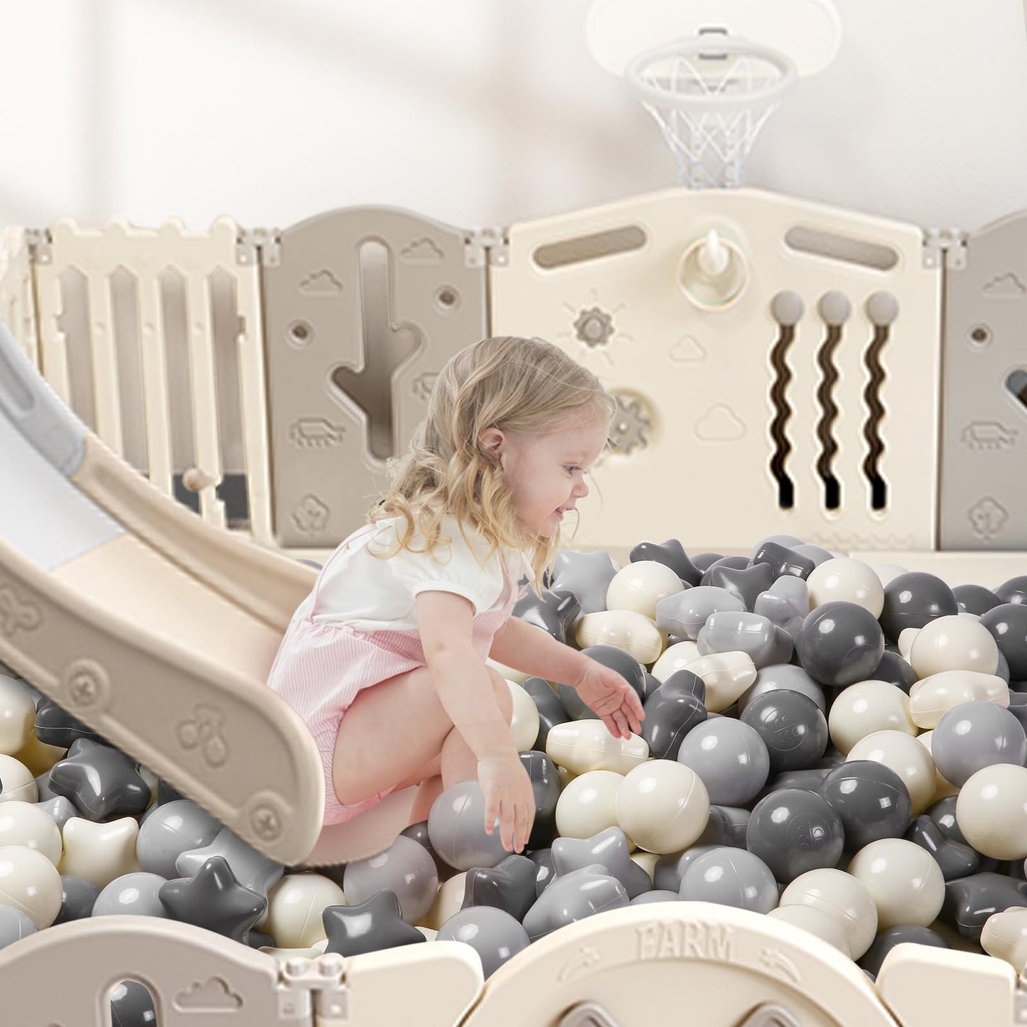 TRENDPLAY Star Ball Pit Balls for Toddlers – 200 Count, Non-Toxic, Gradient Creamy Gray