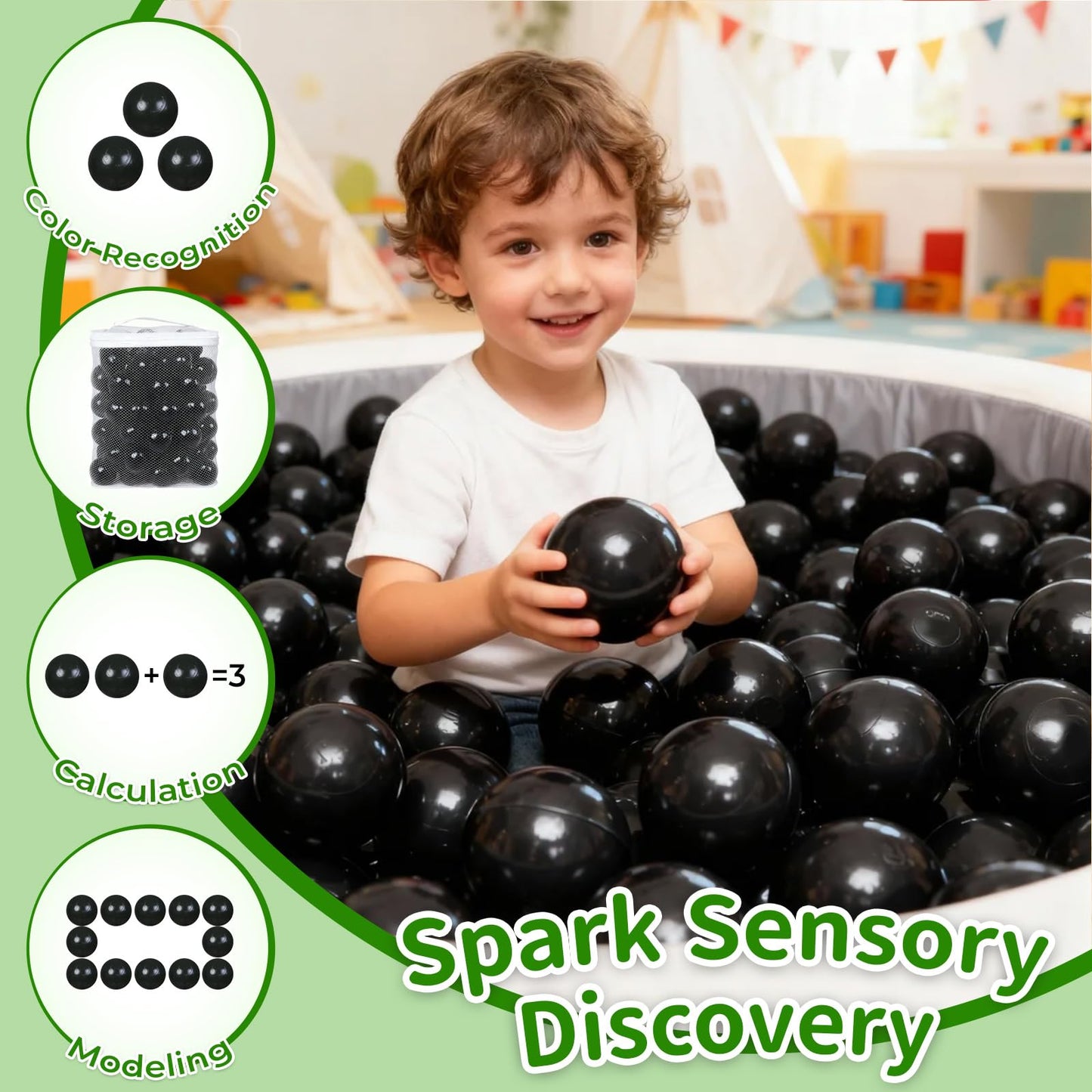 TRENDPLAY Black Ball Pit Balls – Safe Plastic Balls, 170-Pack for Indoor & Outdoor Play