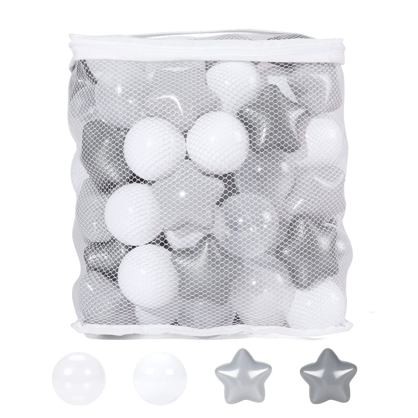 TRENDPLAY Star Ball Pit Balls for Toddlers - 100 Count, Non-Toxic Star Shapes (Gray + Clear)