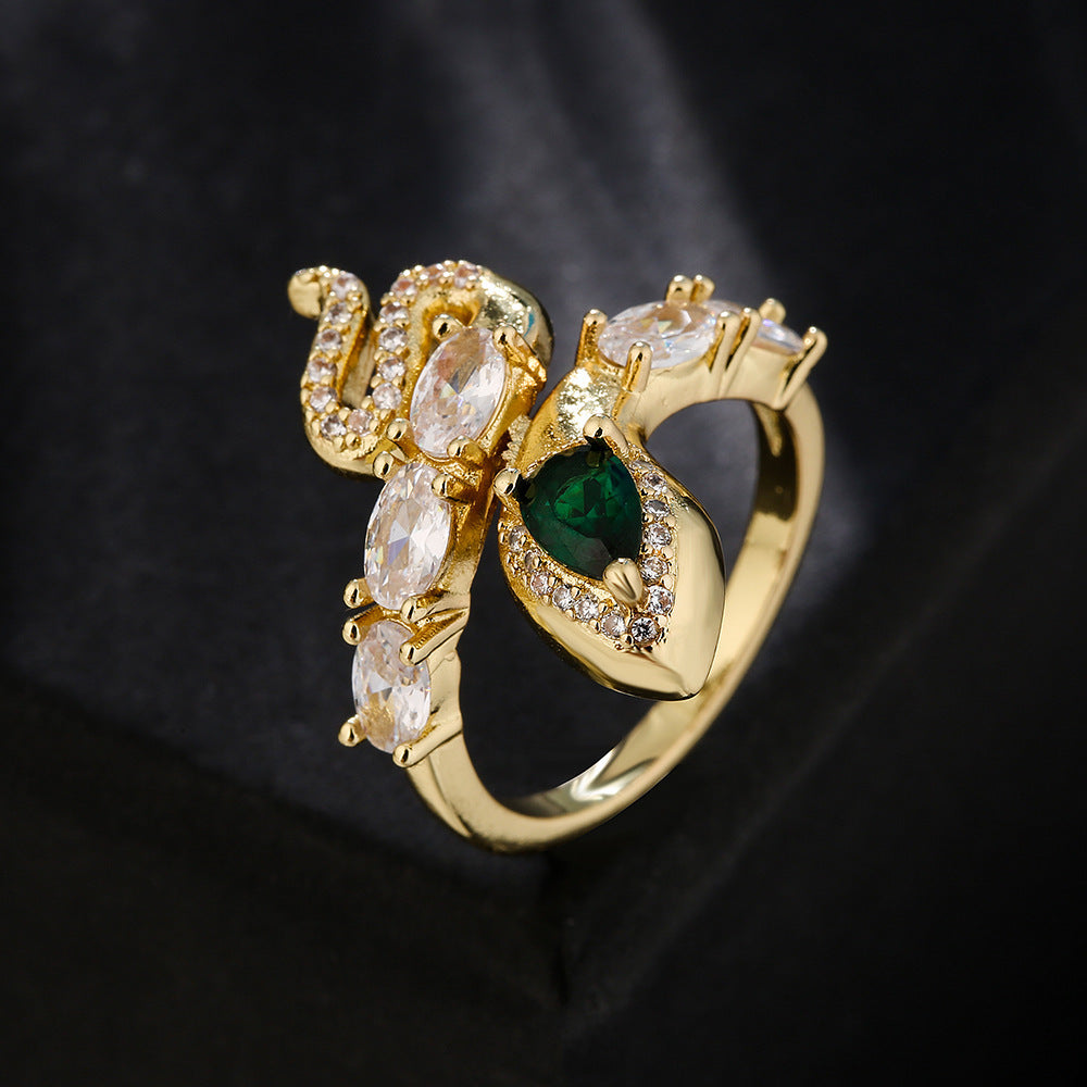 Trendy Snake Style Open-end Zircon Ring, Women's Fashion Ring