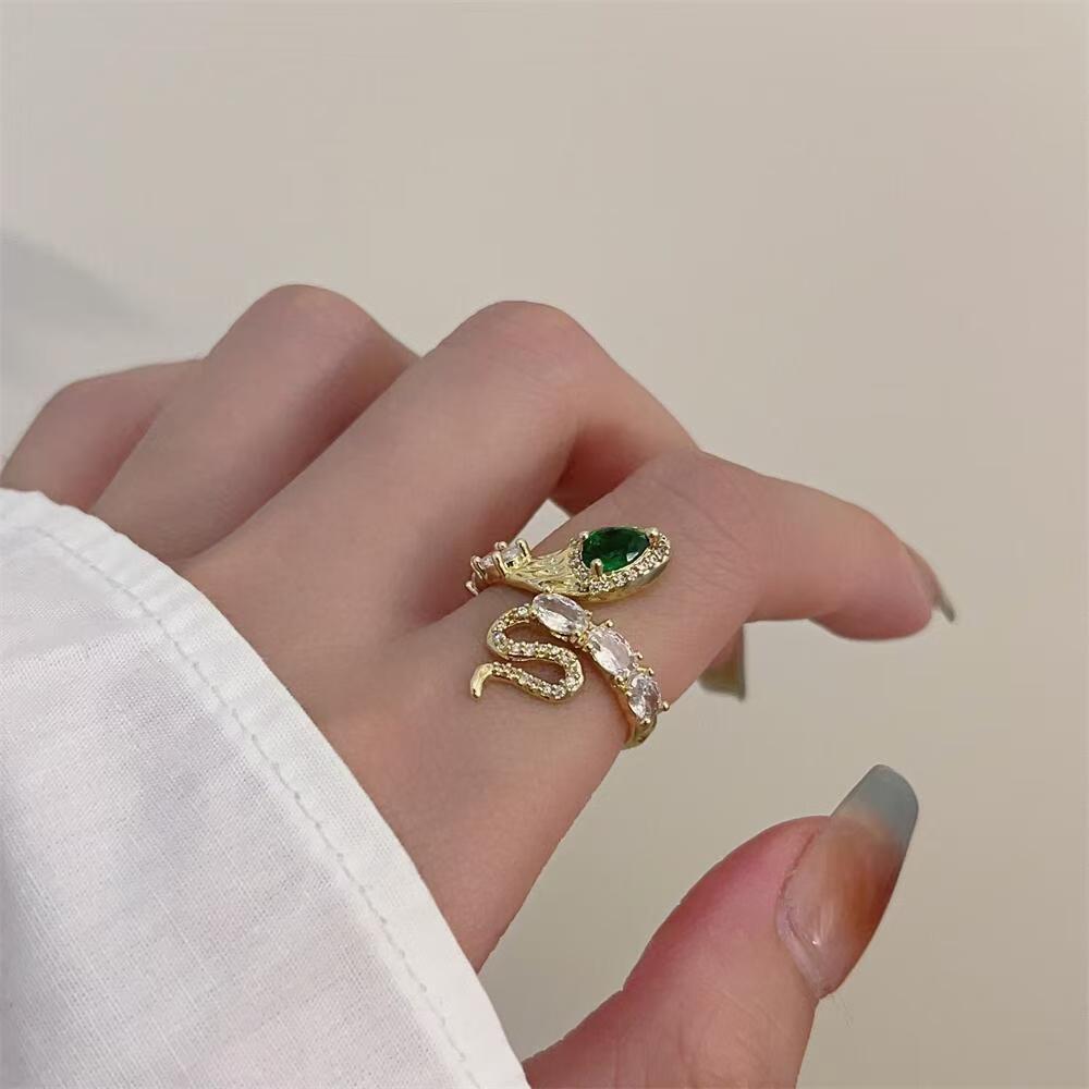 Trendy Snake Style Open-end Zircon Ring, Women's Fashion Ring