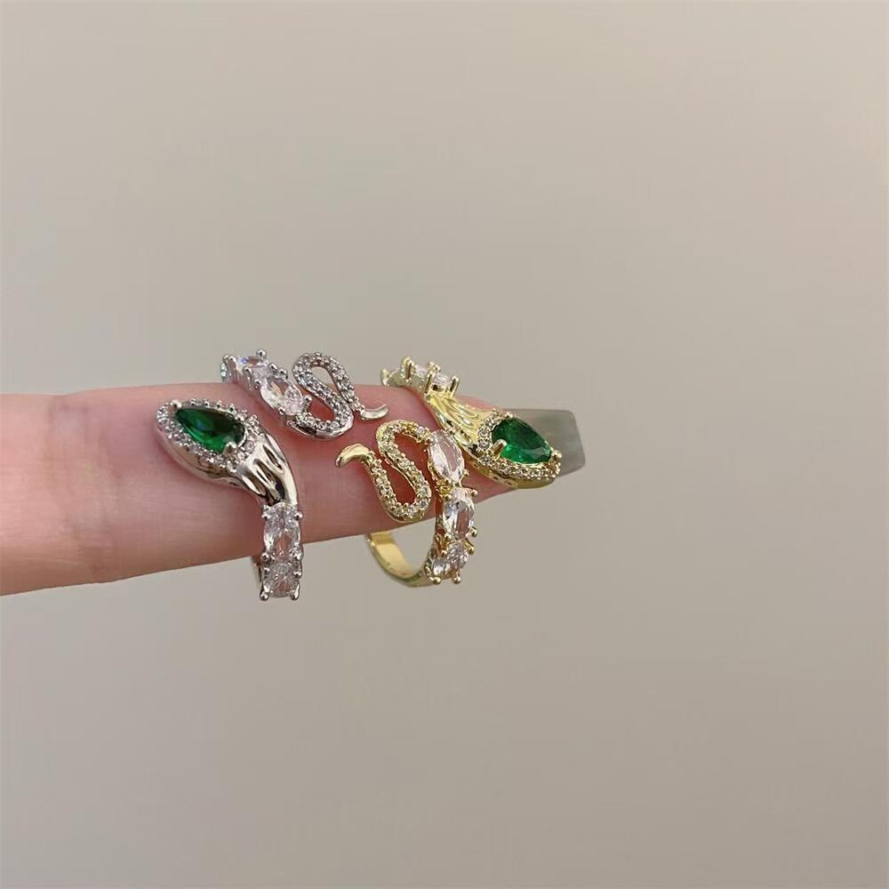 Trendy Snake Style Open-end Zircon Ring, Women's Fashion Ring