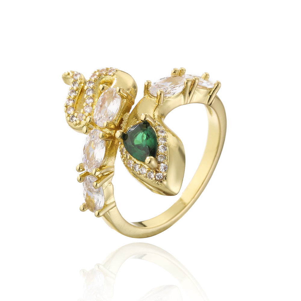 Trendy Snake Style Open-end Zircon Ring, Women's Fashion Ring