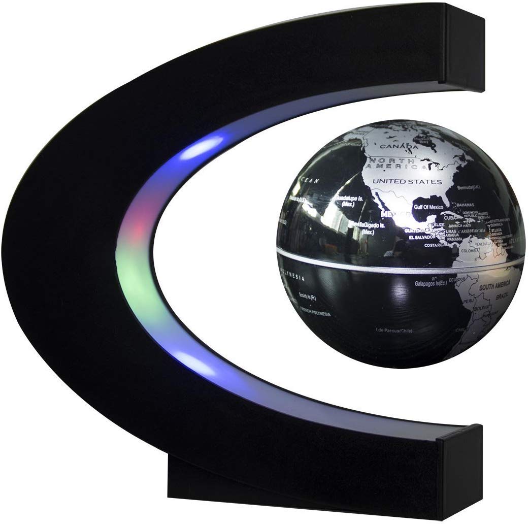 Trenzsary Floating Globe with LED Lights | Magnetic Levitation Desk Decor (C Shape, 3-Inch)