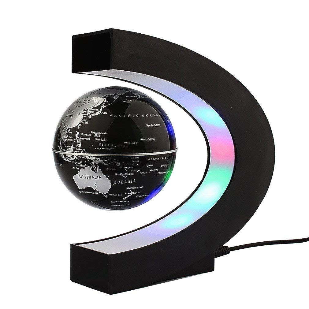 Trenzsary Floating Globe with LED Lights | Magnetic Levitation Desk Decor (C Shape, 3-Inch)