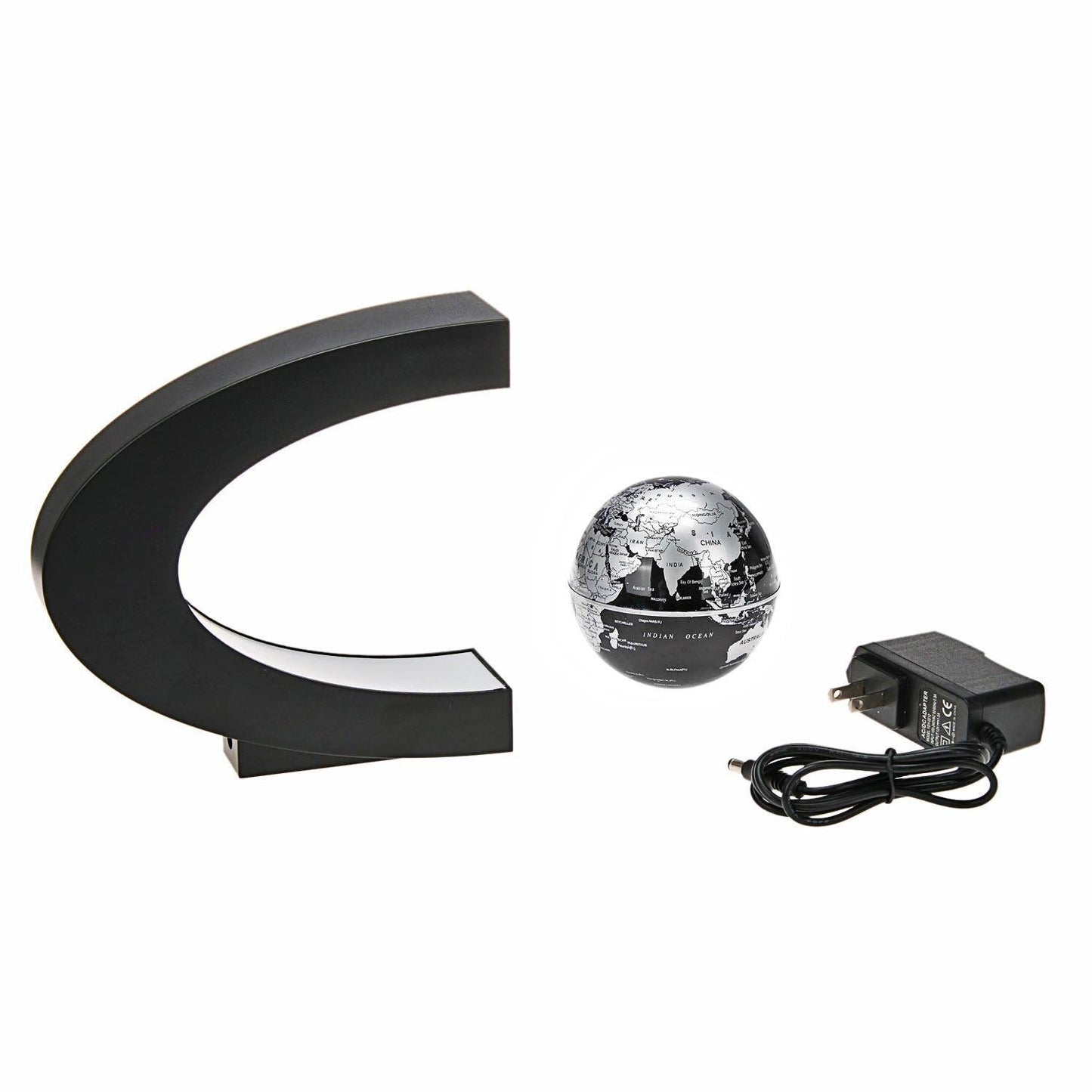 Trenzsary Floating Globe with LED Lights | Magnetic Levitation Desk Decor (C Shape, 3-Inch)